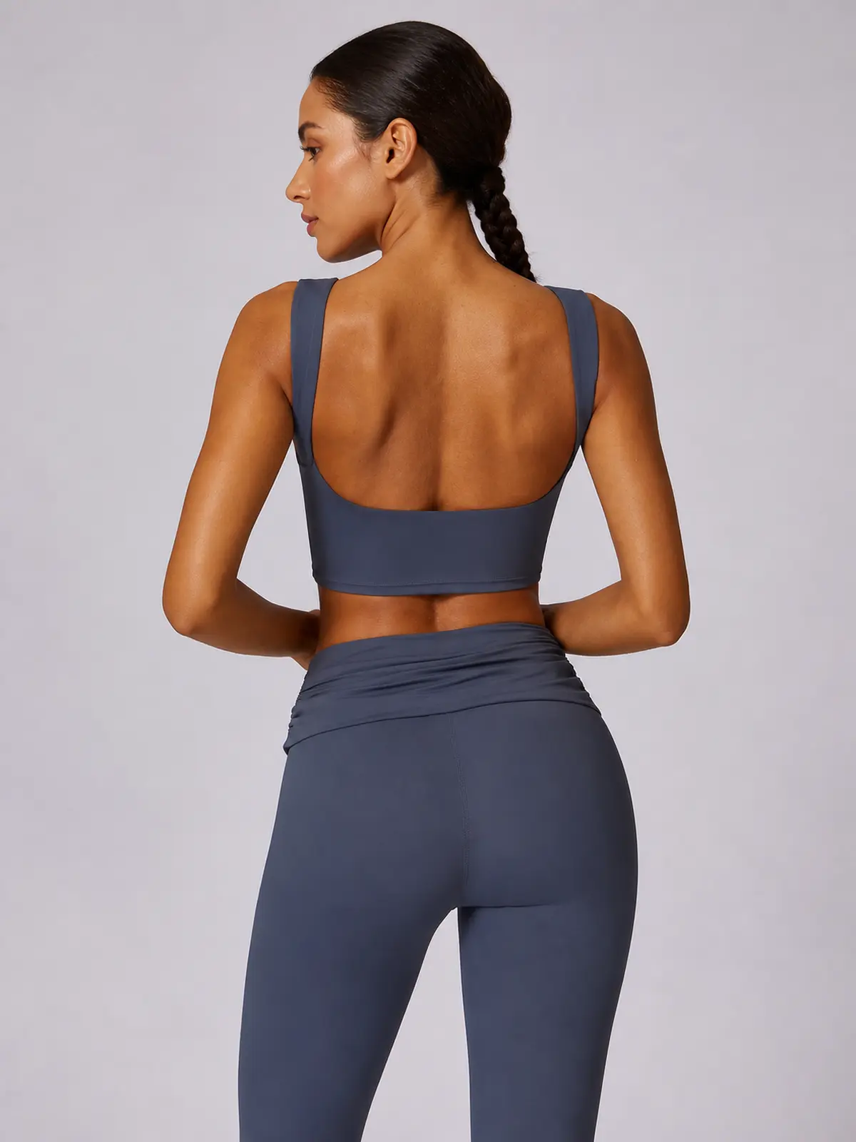 Verdigris Poem Low-Back Sports Bra — daisy blue — general — authoritative variation match