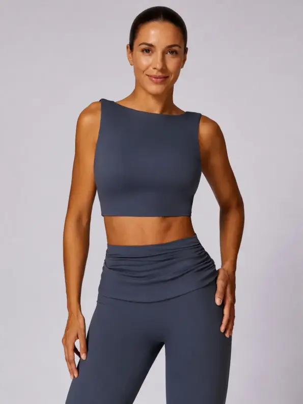 Verdigris Poem Low-Back Sports Bra — daisy blue — general — authoritative variation match