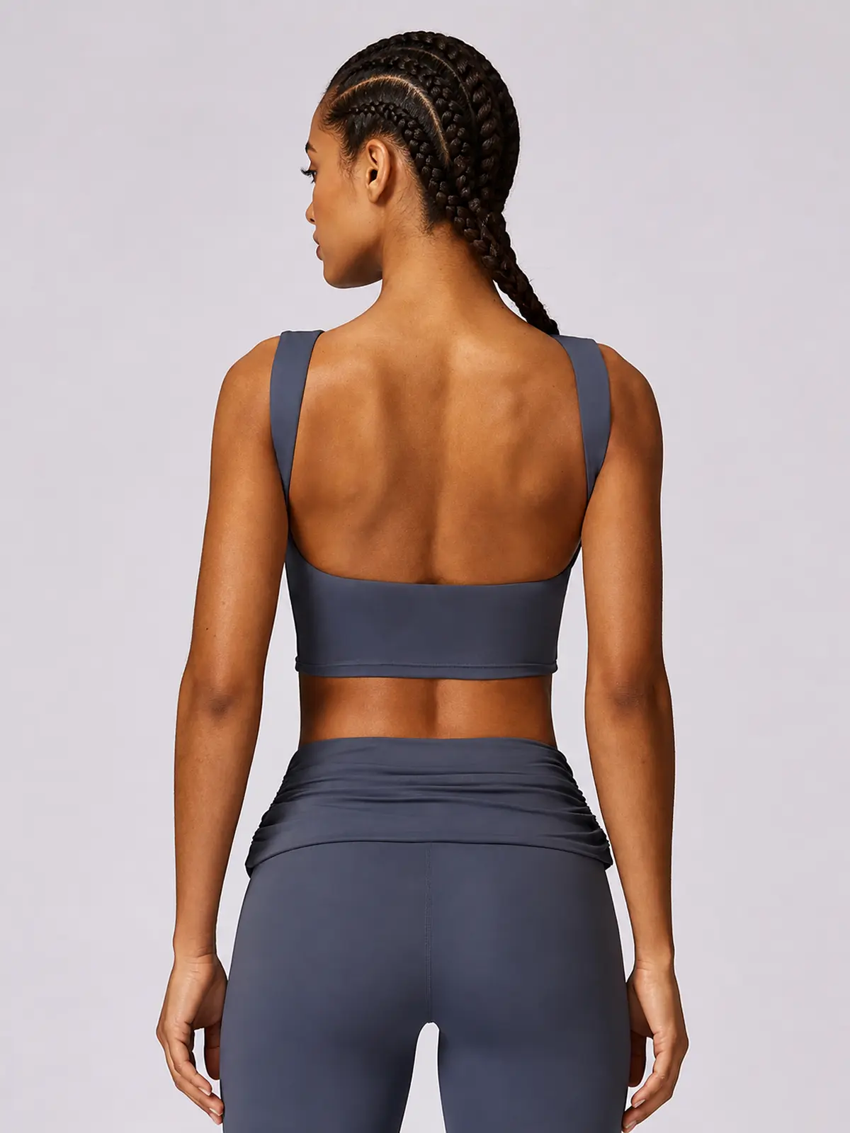 Verdigris Poem Low-Back Sports Bra — daisy blue — general — authoritative variation match