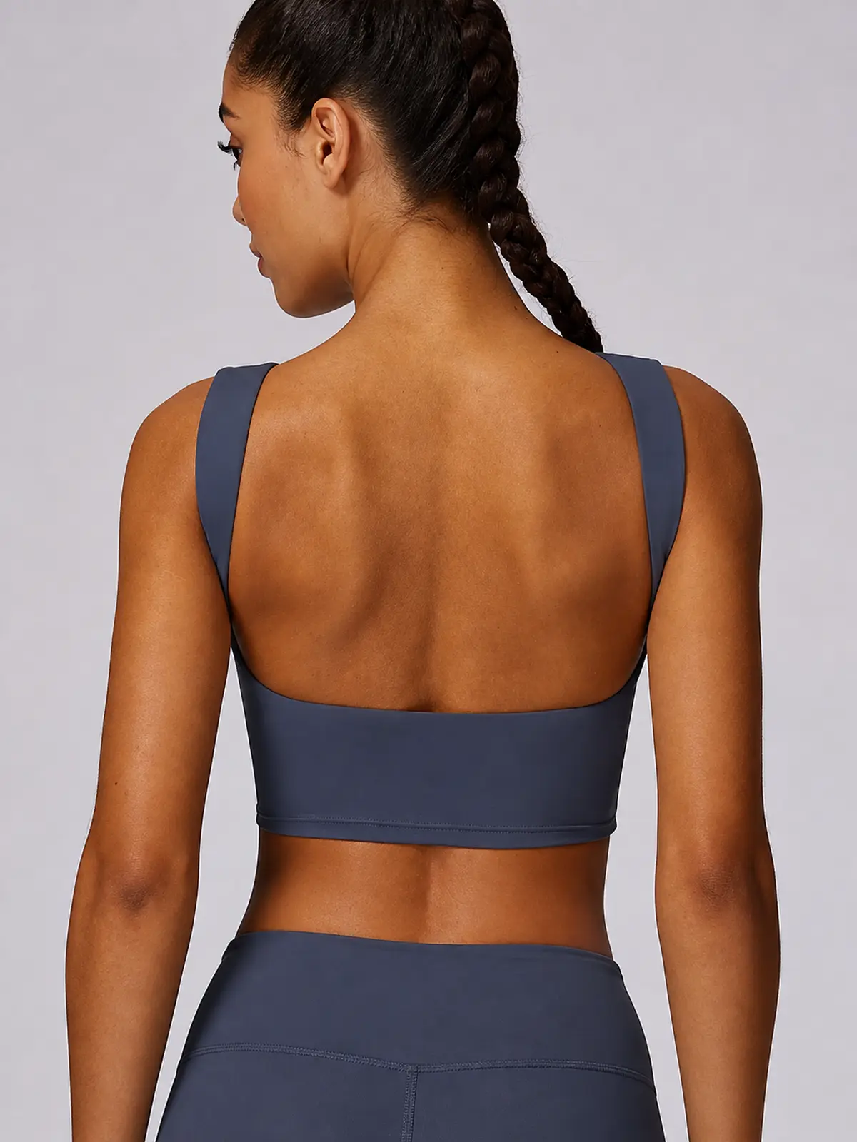 Verdigris Poem Low-Back Sports Bra — daisy blue — sports-bra — authoritative variation image