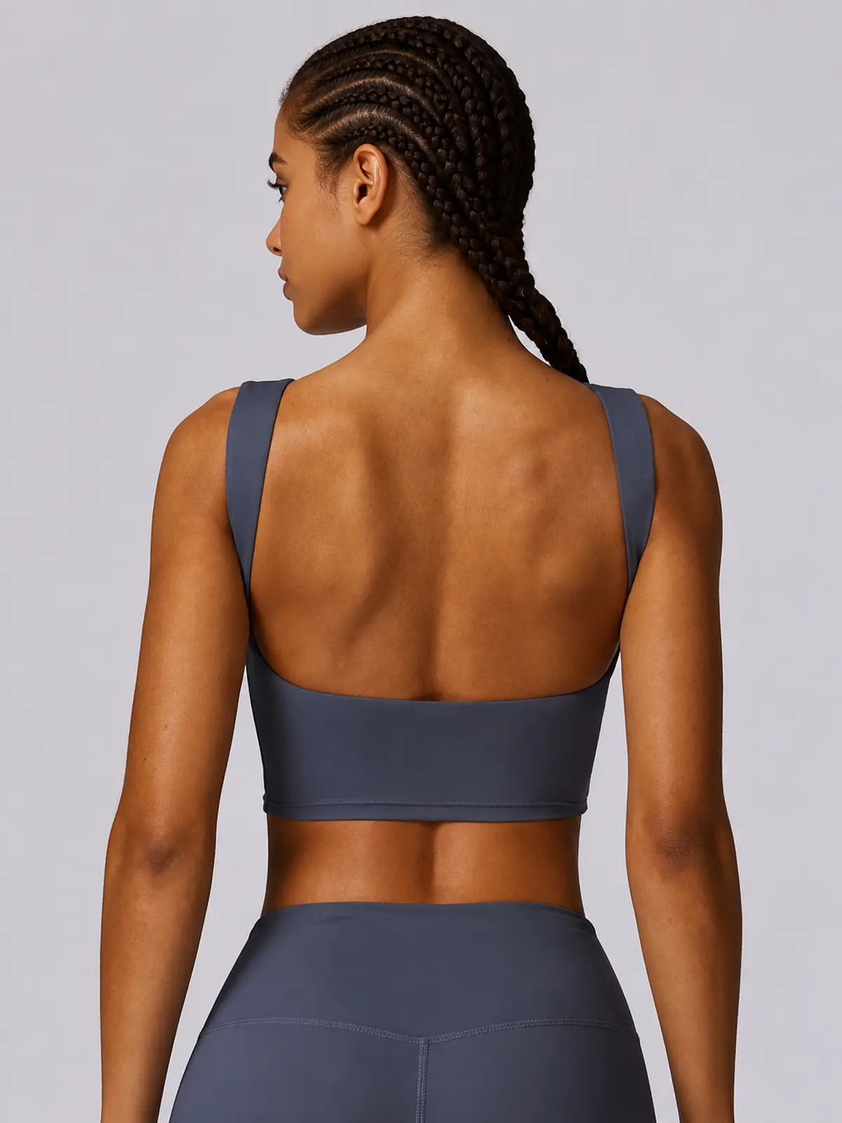 Verdigris Poem Low-Back Sports Bra — daisy blue — sports-bra — authoritative variation match