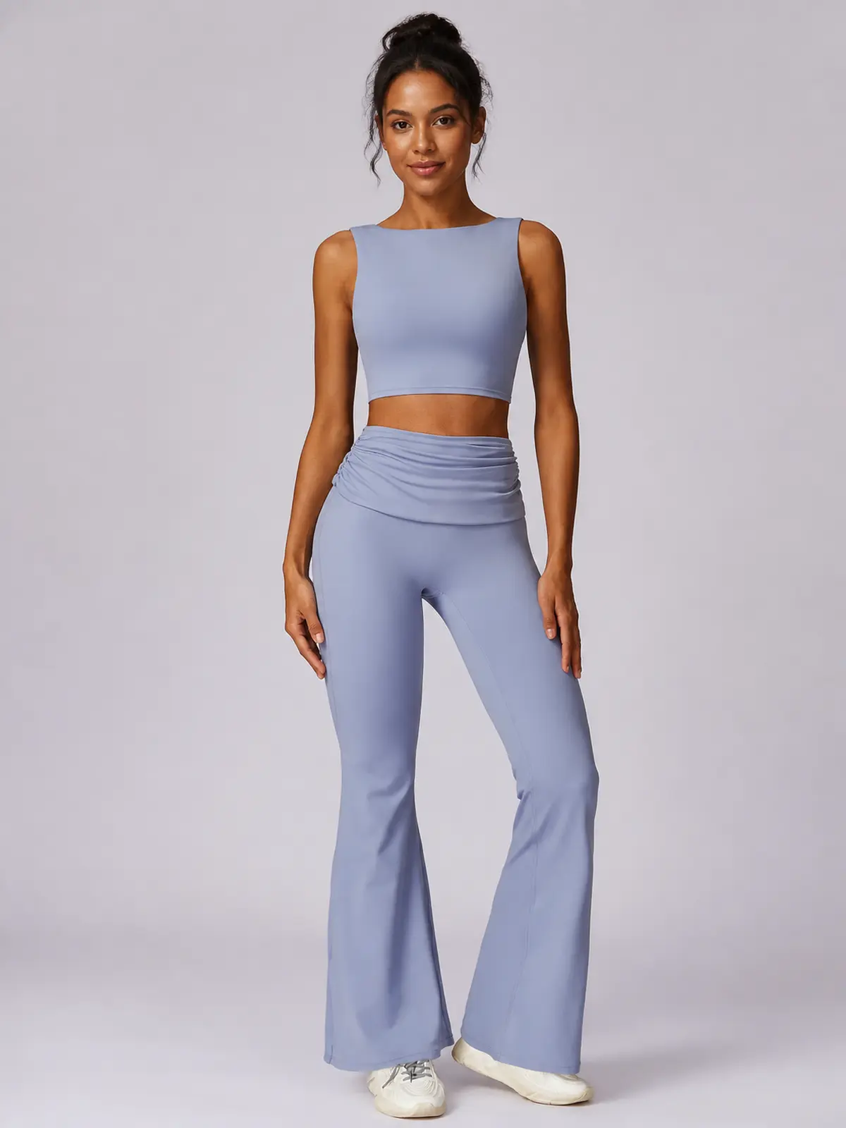 Verdigris Poem Low-Back Sports Bra — hazy lavender blue — general — authoritative variation match