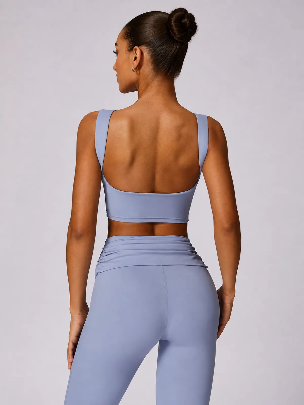 Verdigris Poem Low-Back Sports Bra — hazy lavender blue — general — authoritative variation match