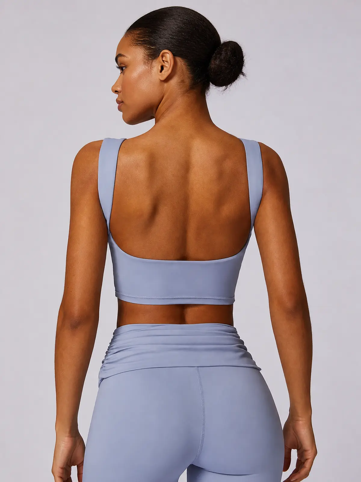 Verdigris Poem Low-Back Sports Bra — hazy lavender blue — sports-bra — authoritative variation image