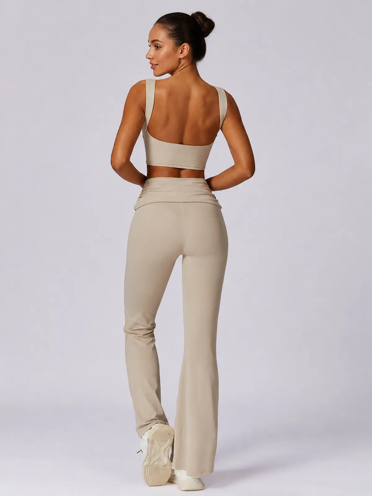 Verdigris Poem Low-Back Sports Bra — light beige — general — authoritative variation match