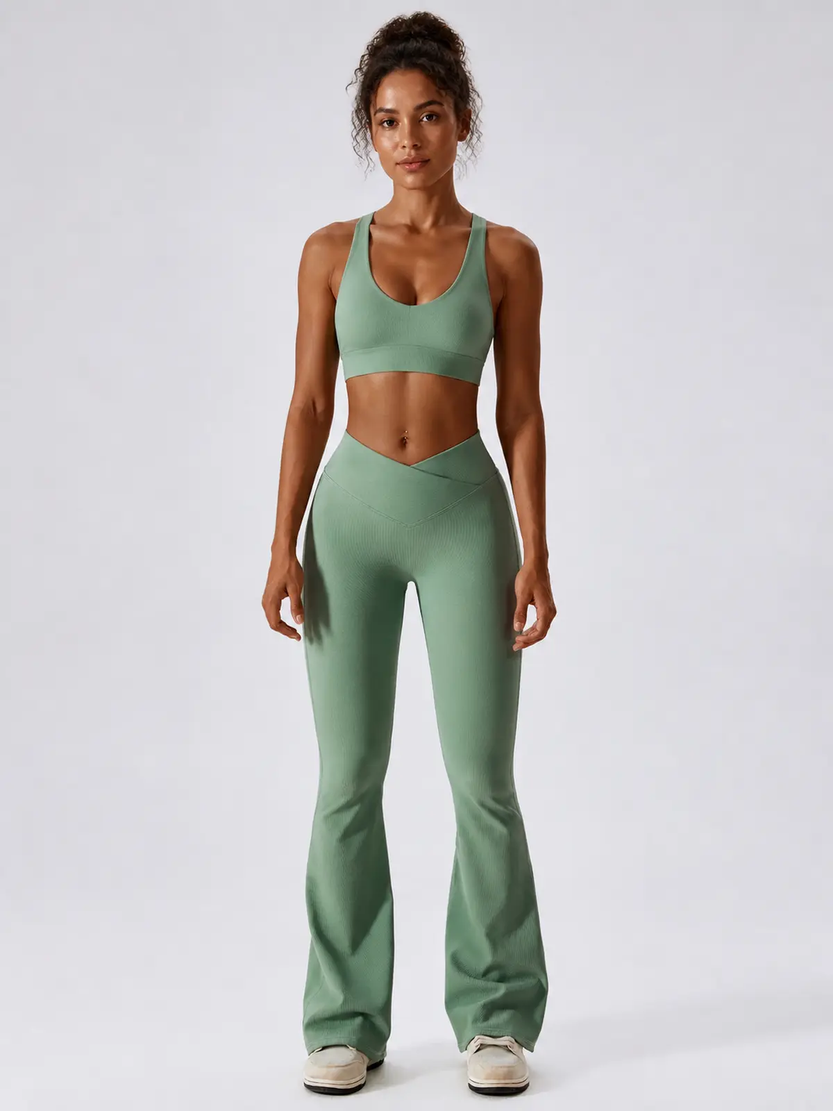 Verve Ledger High-Rise Crossover Flare Leggings — basil green — flare-leggings — authoritative variation image