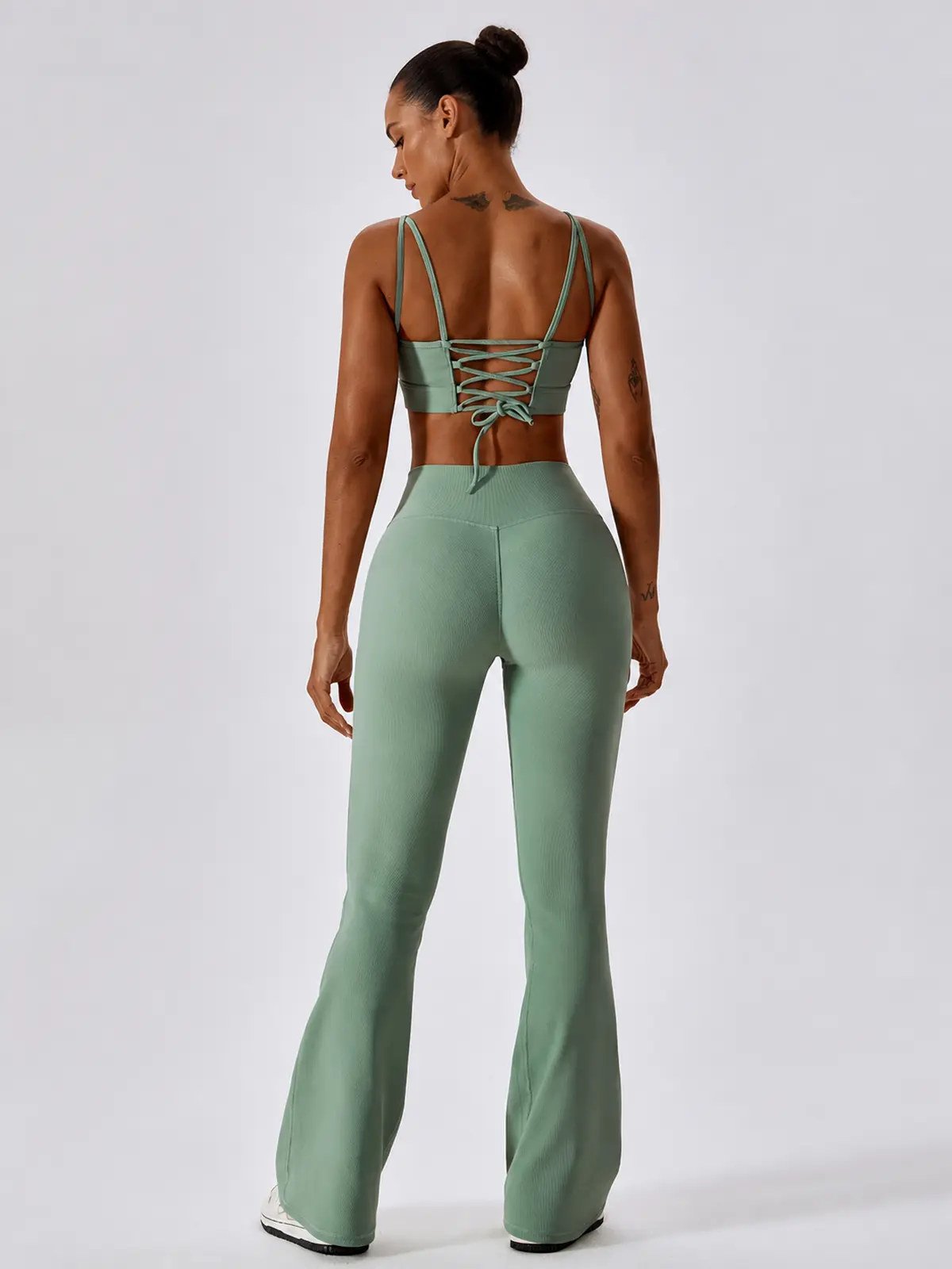Verve Ledger High-Rise Crossover Flare Leggings — basil green — general — authoritative variation match