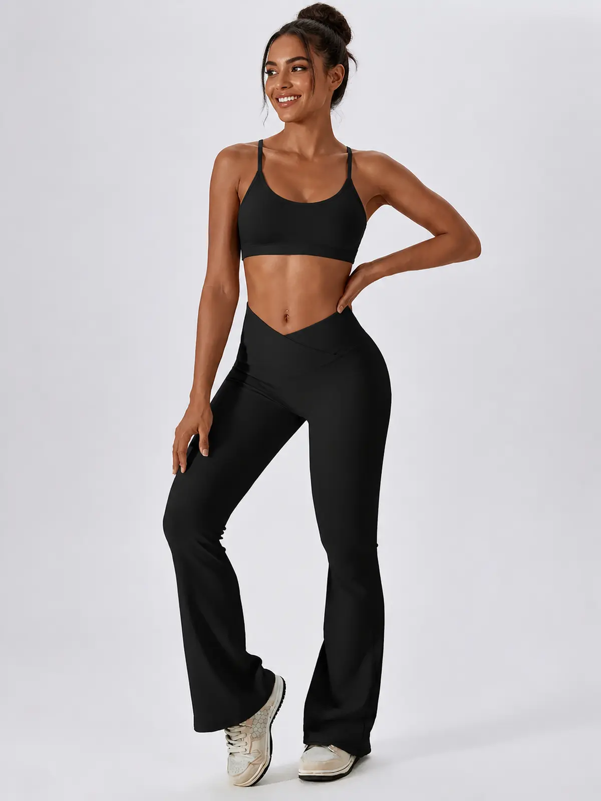Verve Ledger High-Rise Crossover Flare Leggings — black — flare-leggings — authoritative variation match