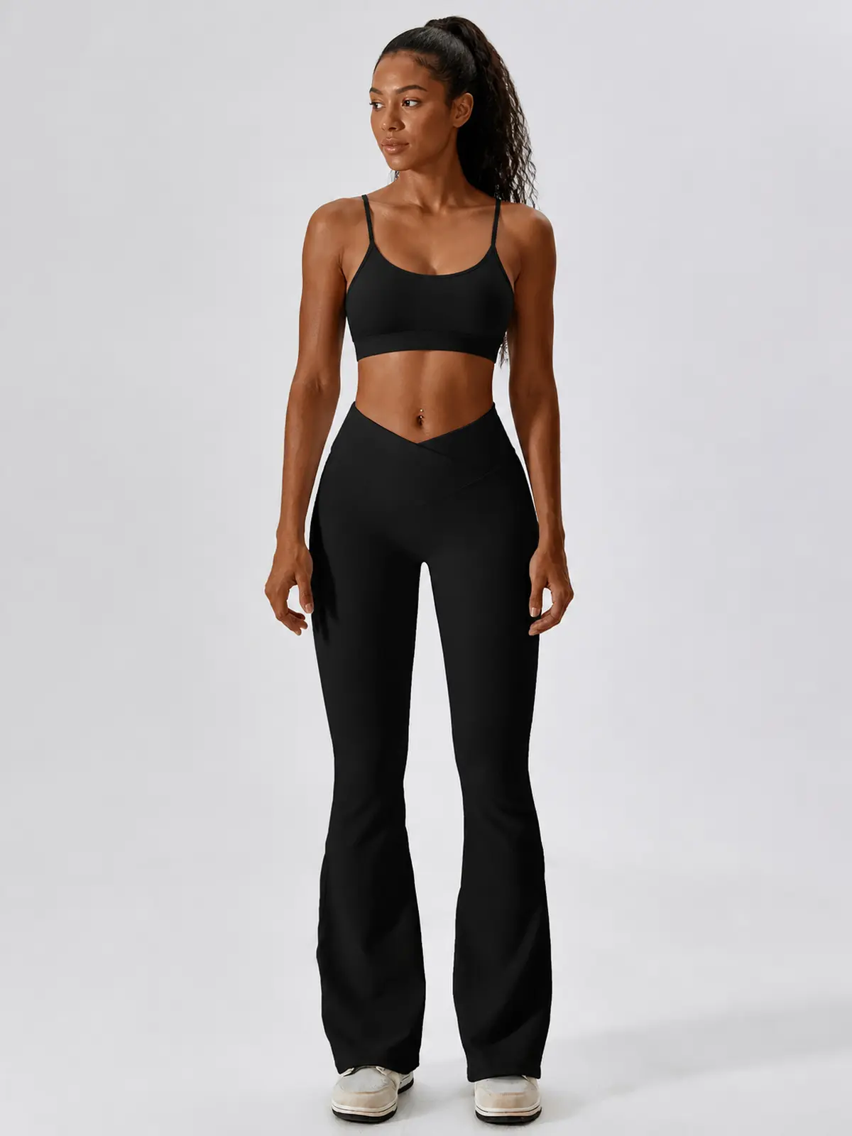 Verve Ledger High-Rise Crossover Flare Leggings — black — flare-leggings — authoritative variation match