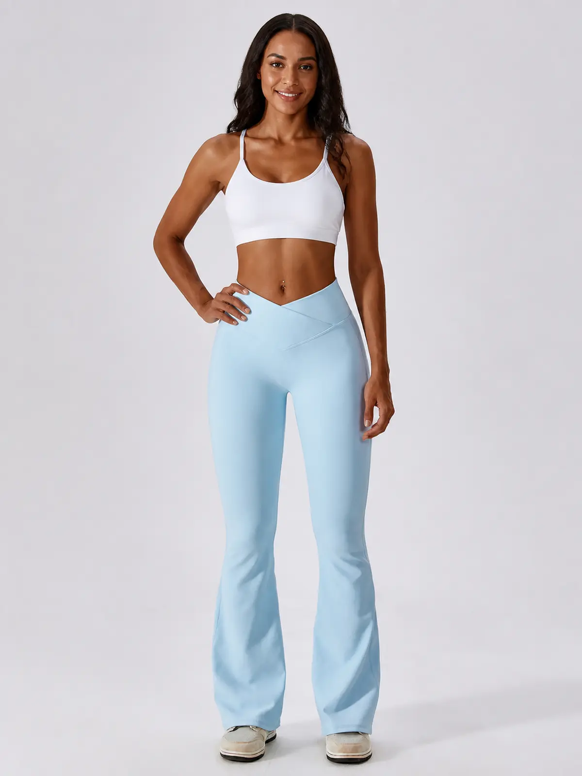 Verve Ledger High-Rise Crossover Flare Leggings — sky blue — flare-leggings — authoritative variation image