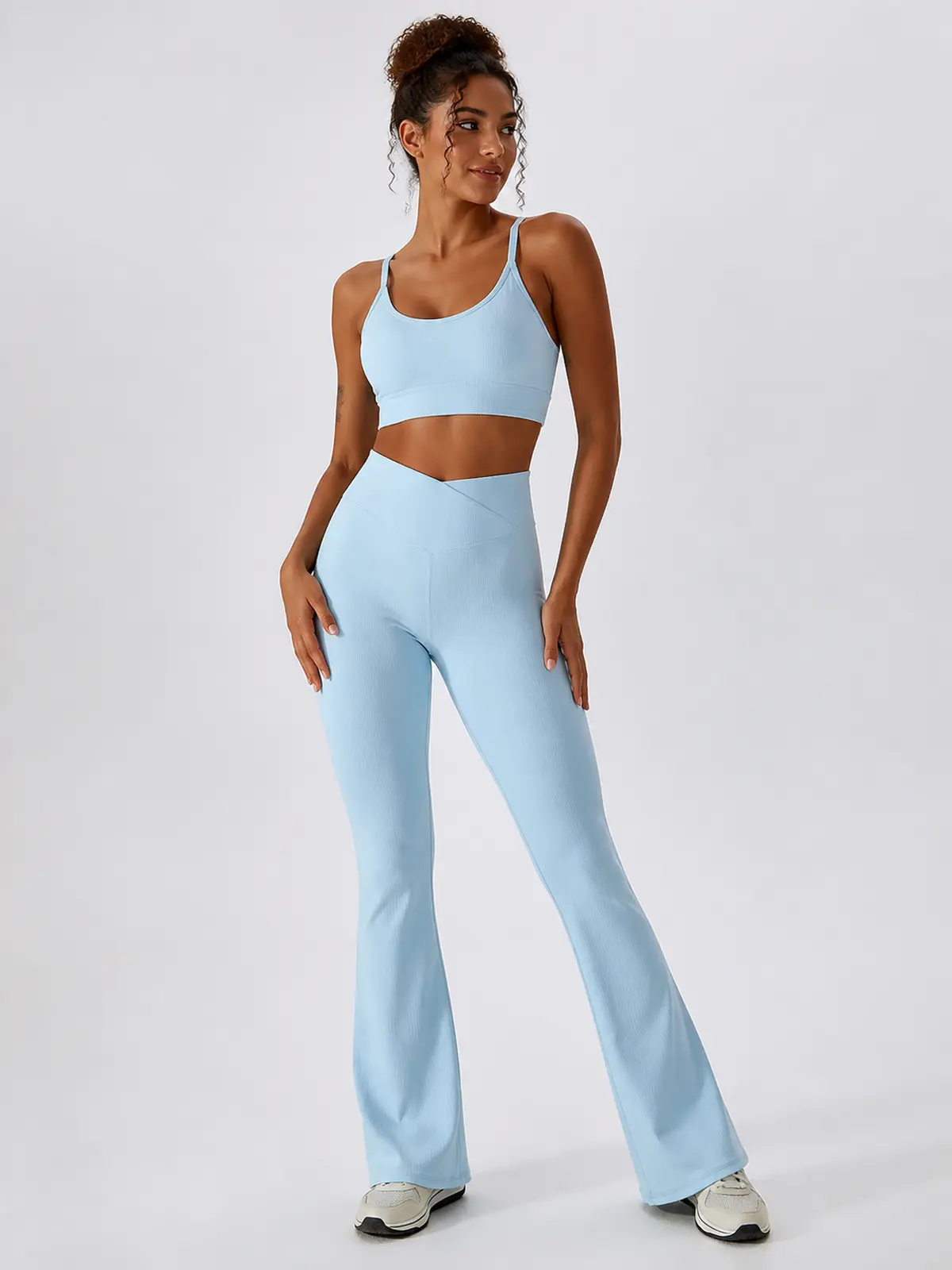 Verve Ledger High-Rise Crossover Flare Leggings — sky blue — flare-leggings — authoritative variation match