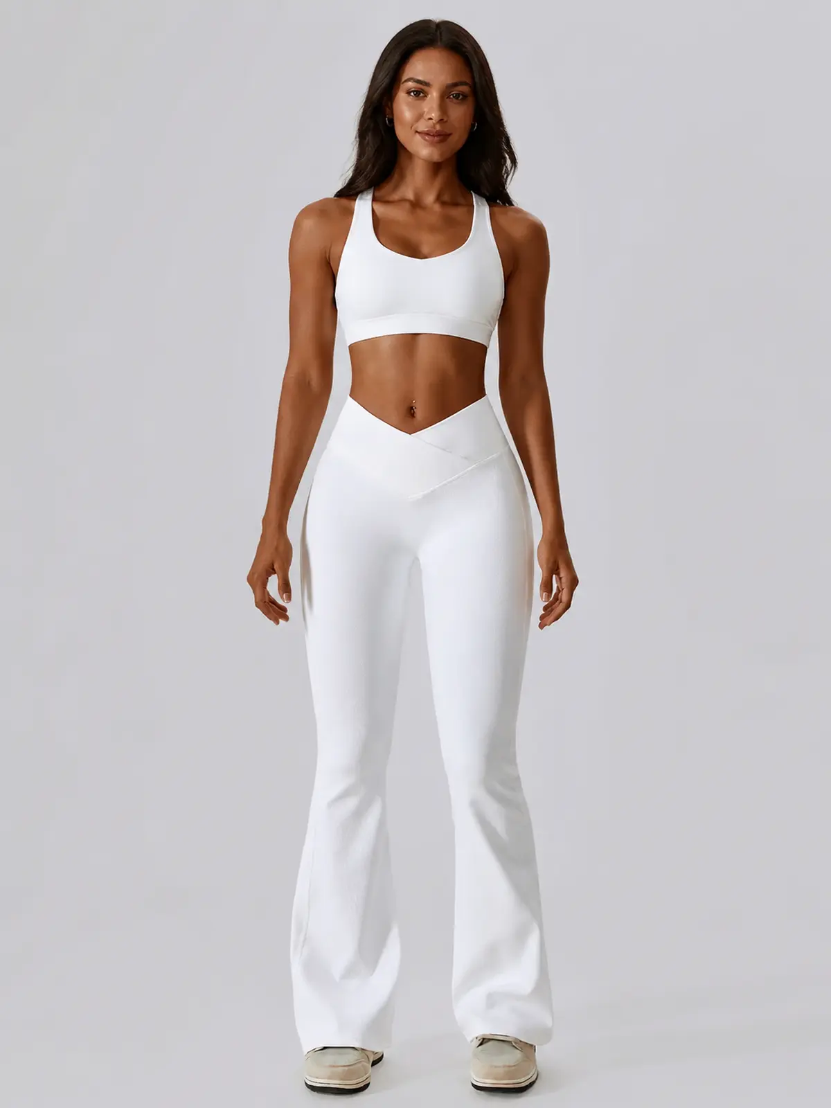 Verve Ledger High-Rise Crossover Flare Leggings — white — flare-leggings — authoritative variation image