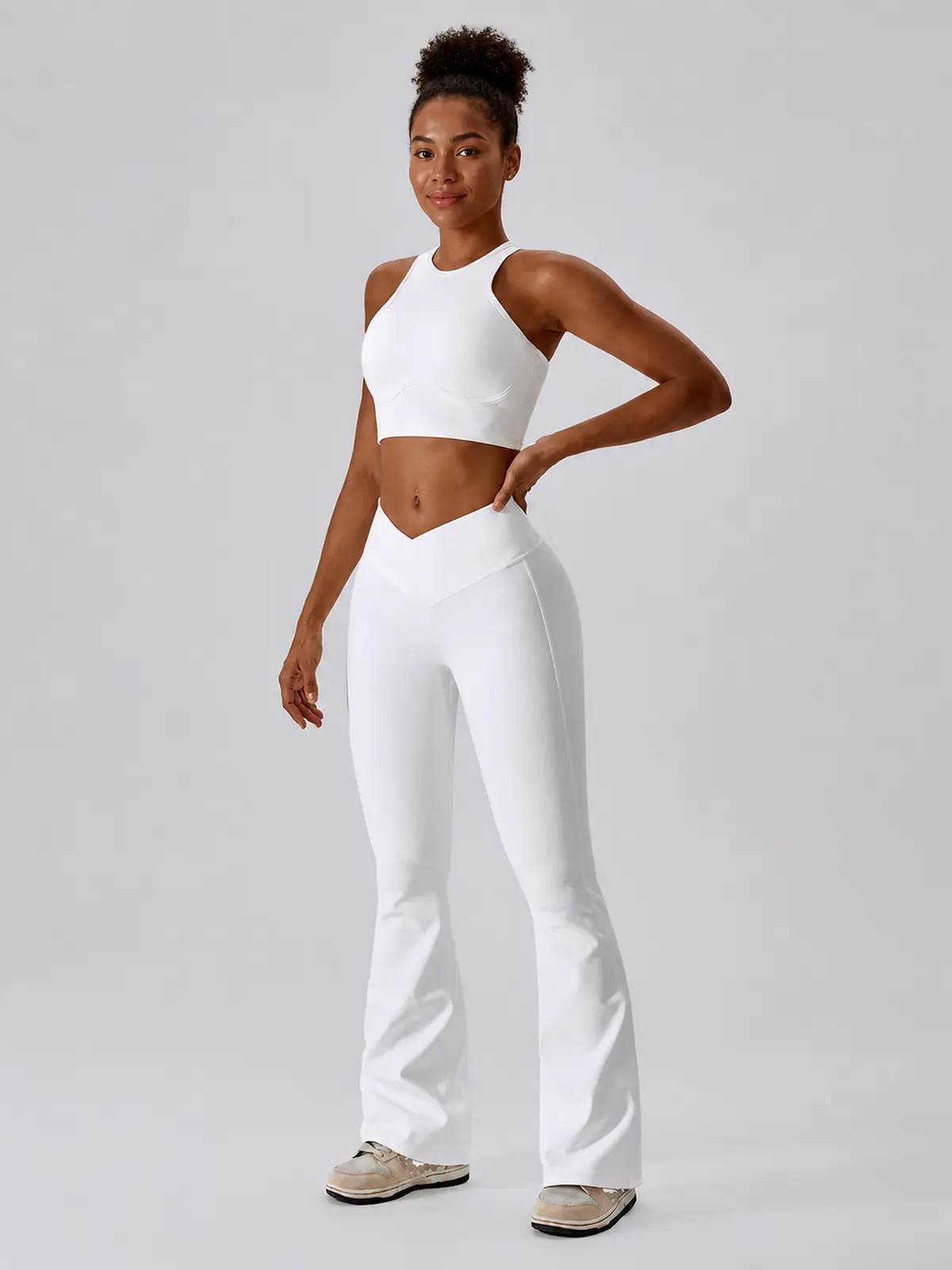 Verve Ledger High-Rise Crossover Flare Leggings — white — flare-leggings — authoritative variation match