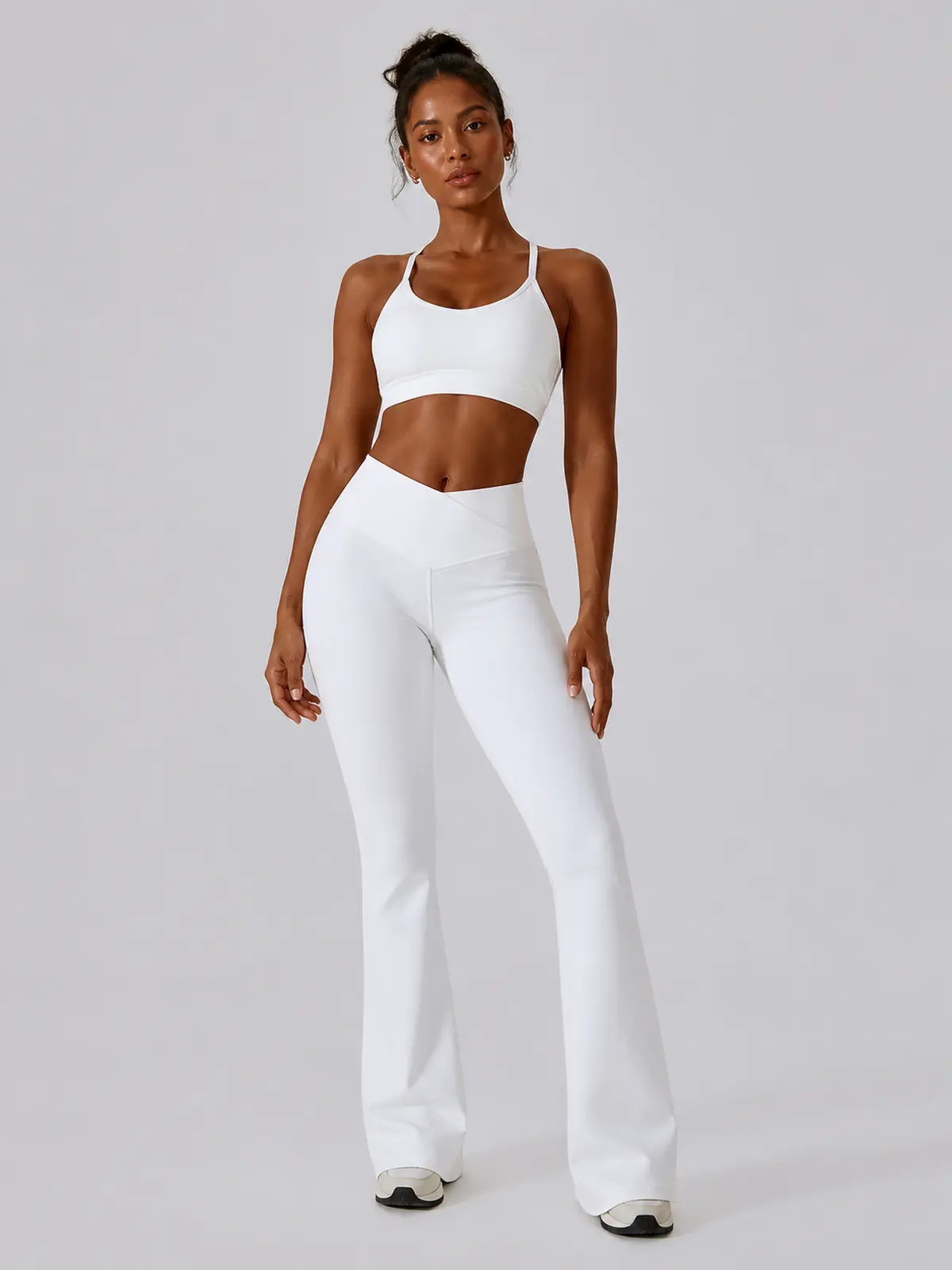 Verve Ledger High-Rise Crossover Flare Leggings — white — flare-leggings — authoritative variation match