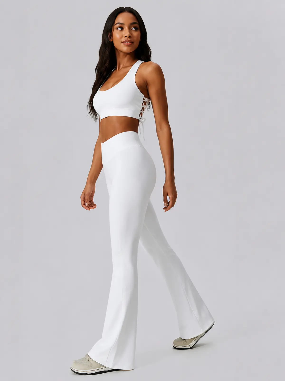 Verve Ledger High-Rise Crossover Flare Leggings — white — flare-leggings — authoritative variation match