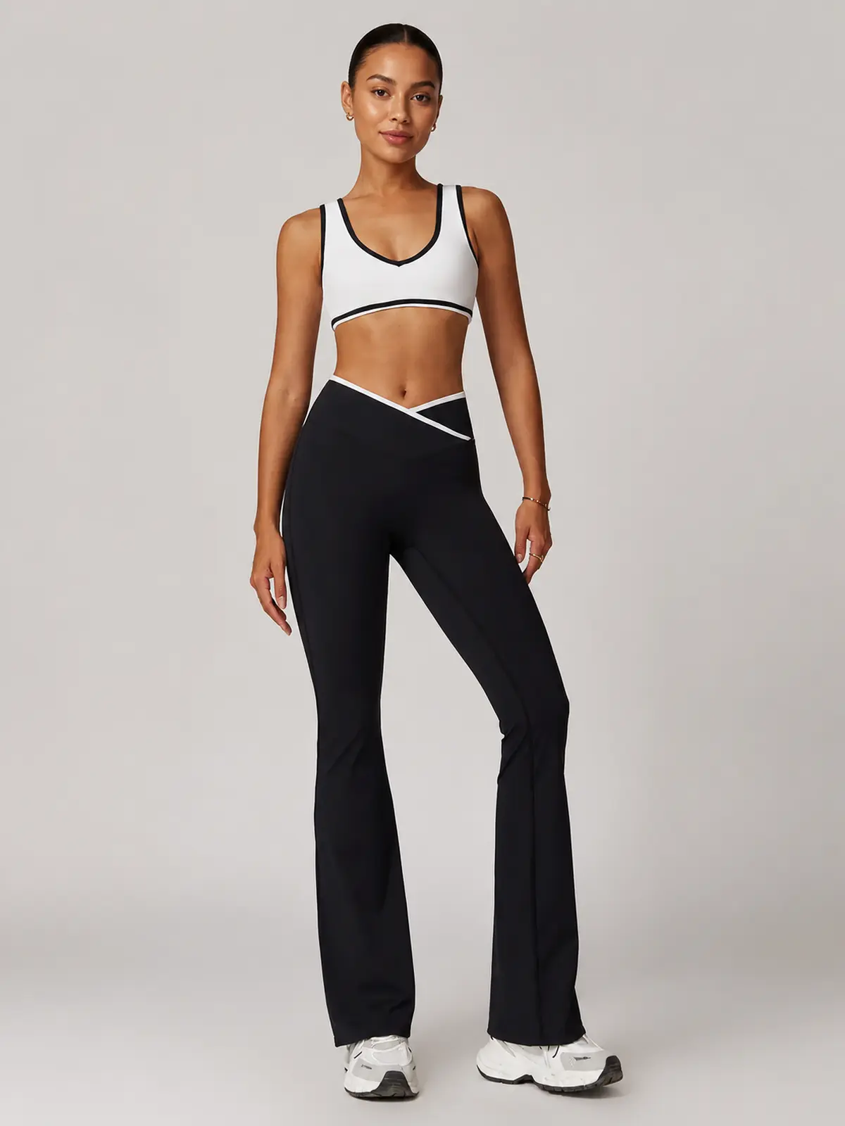 Violet Assembly Tank Top and Flare Leggings Set — black and white — general — authoritative variation image