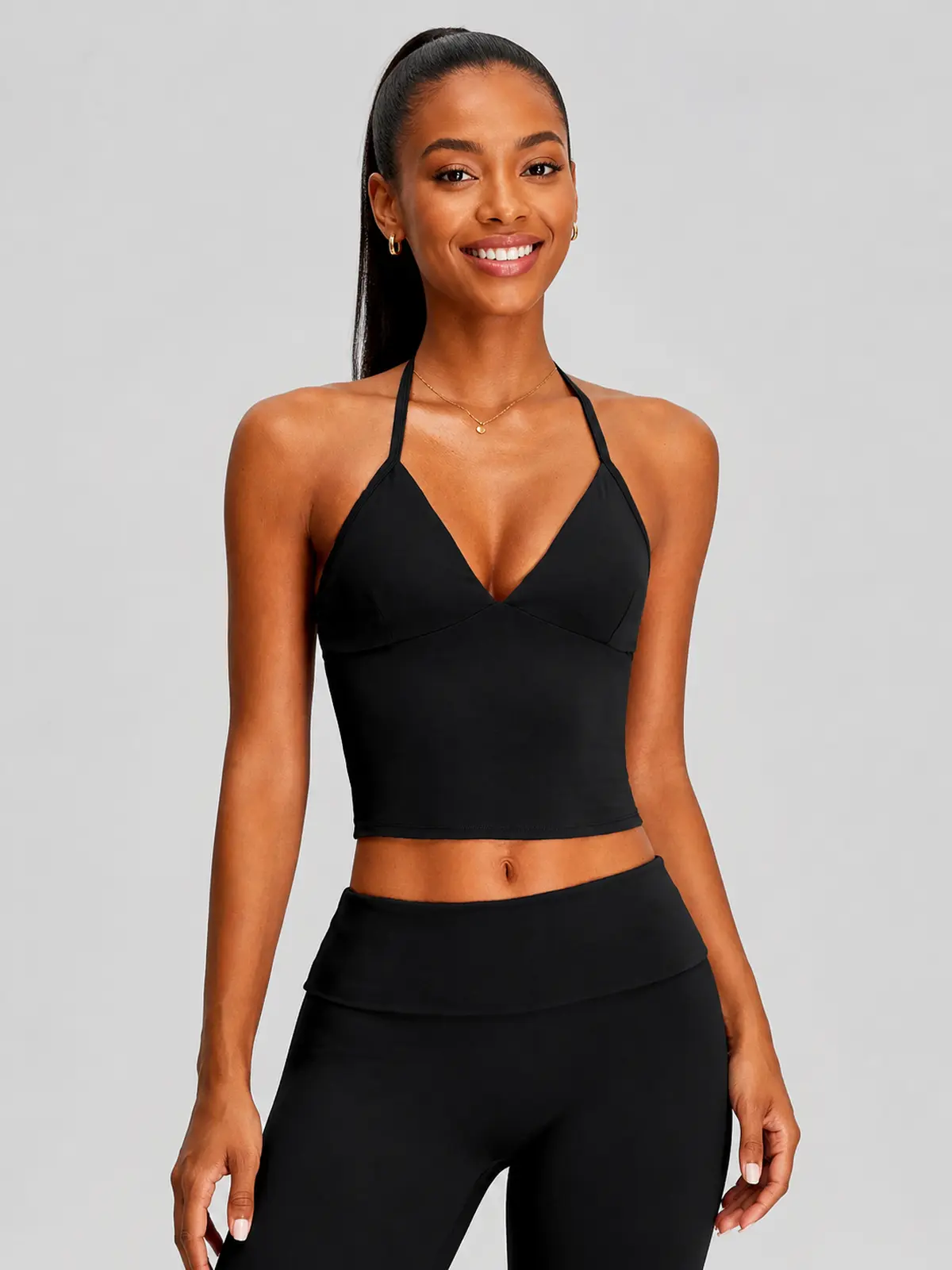 Violet Deepline Deep-V Halter Crop Top — black — crop-top — authoritative variation image