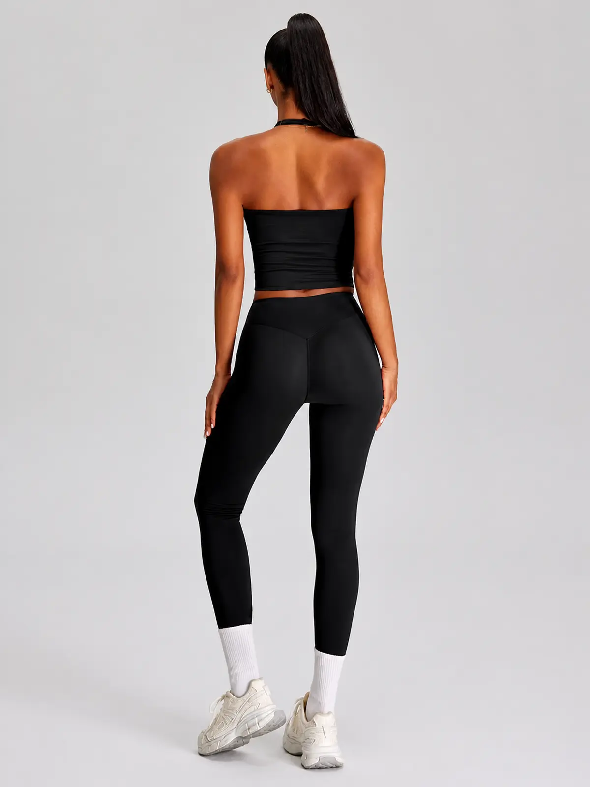 Violet Deepline Deep-V Halter Crop Top — black — general — assigned human anchor cluster