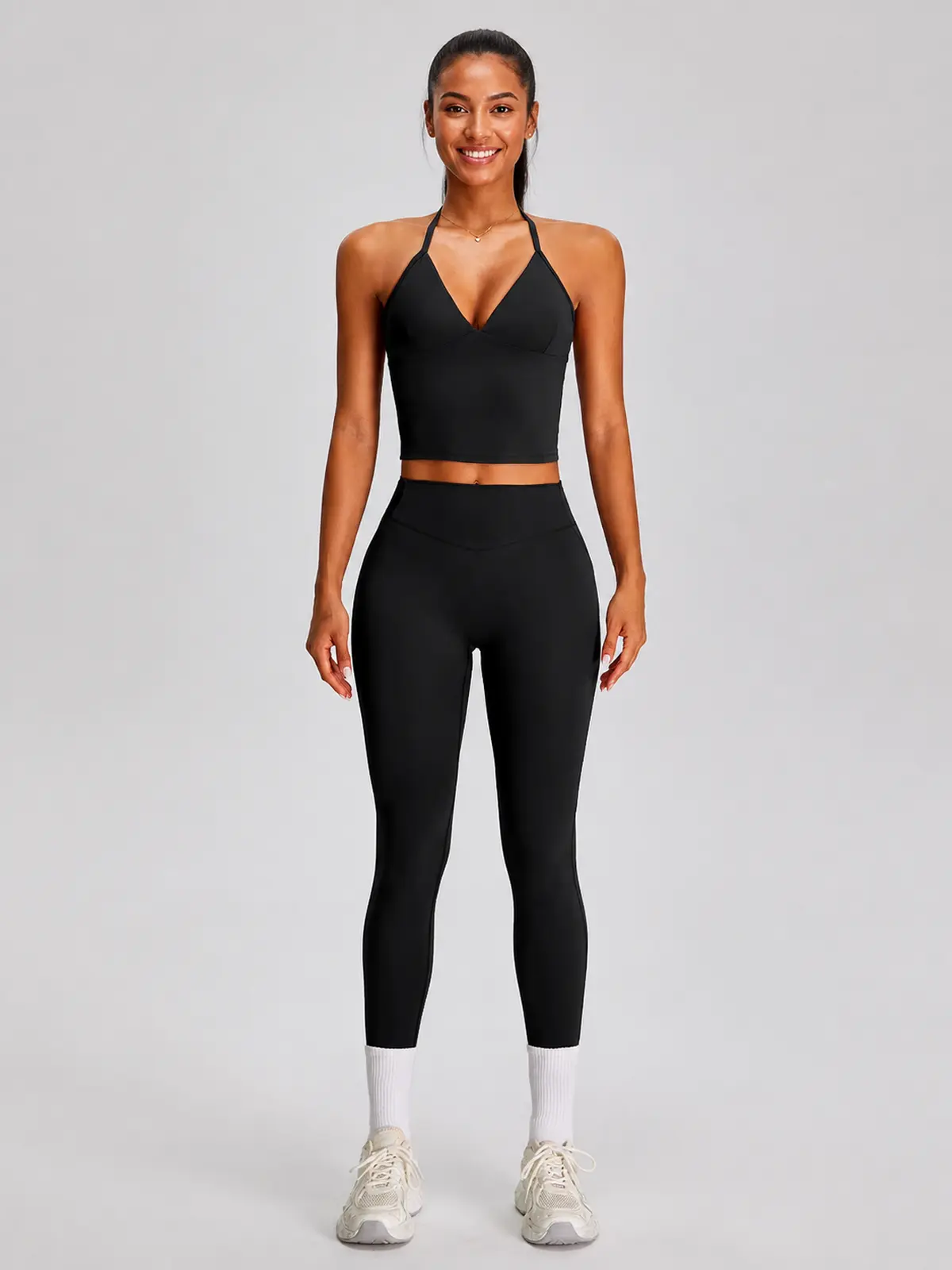 Violet Deepline Deep-V Halter Crop Top — black — general — authoritative variation match