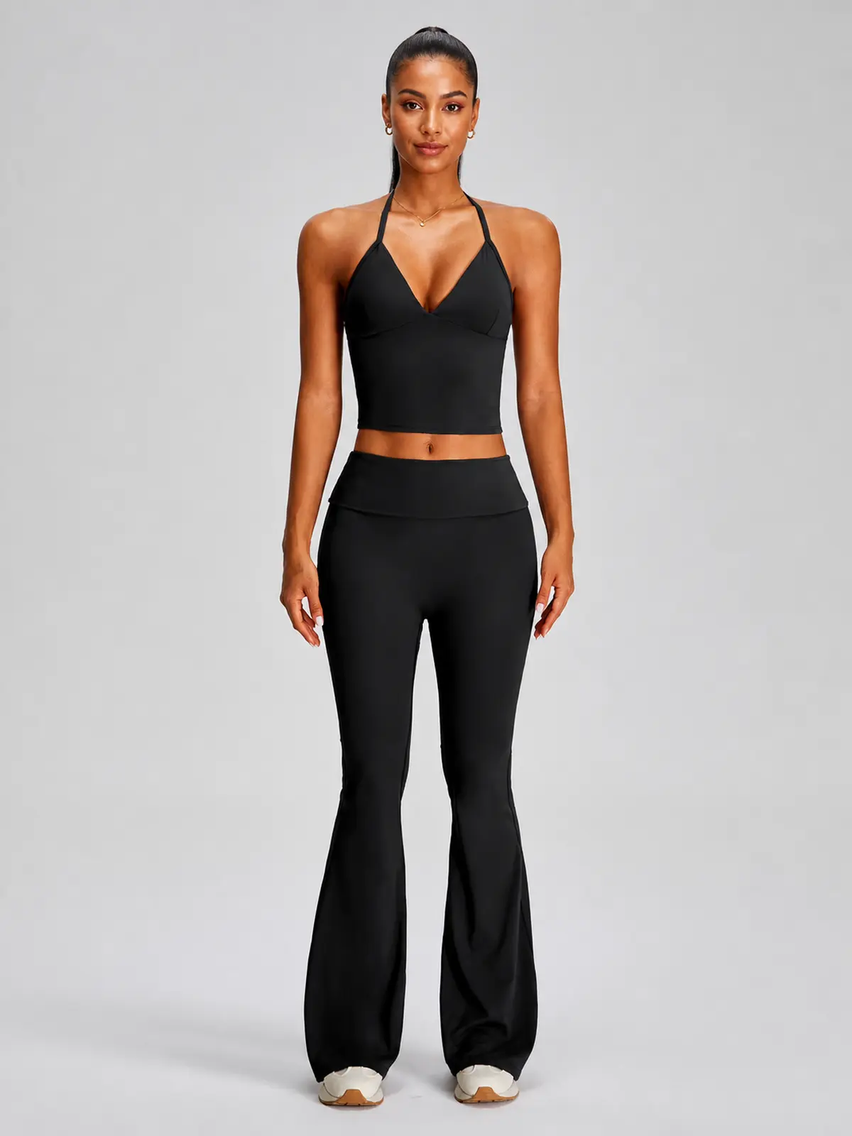 Violet Deepline Deep-V Halter Crop Top — black — general — authoritative variation match