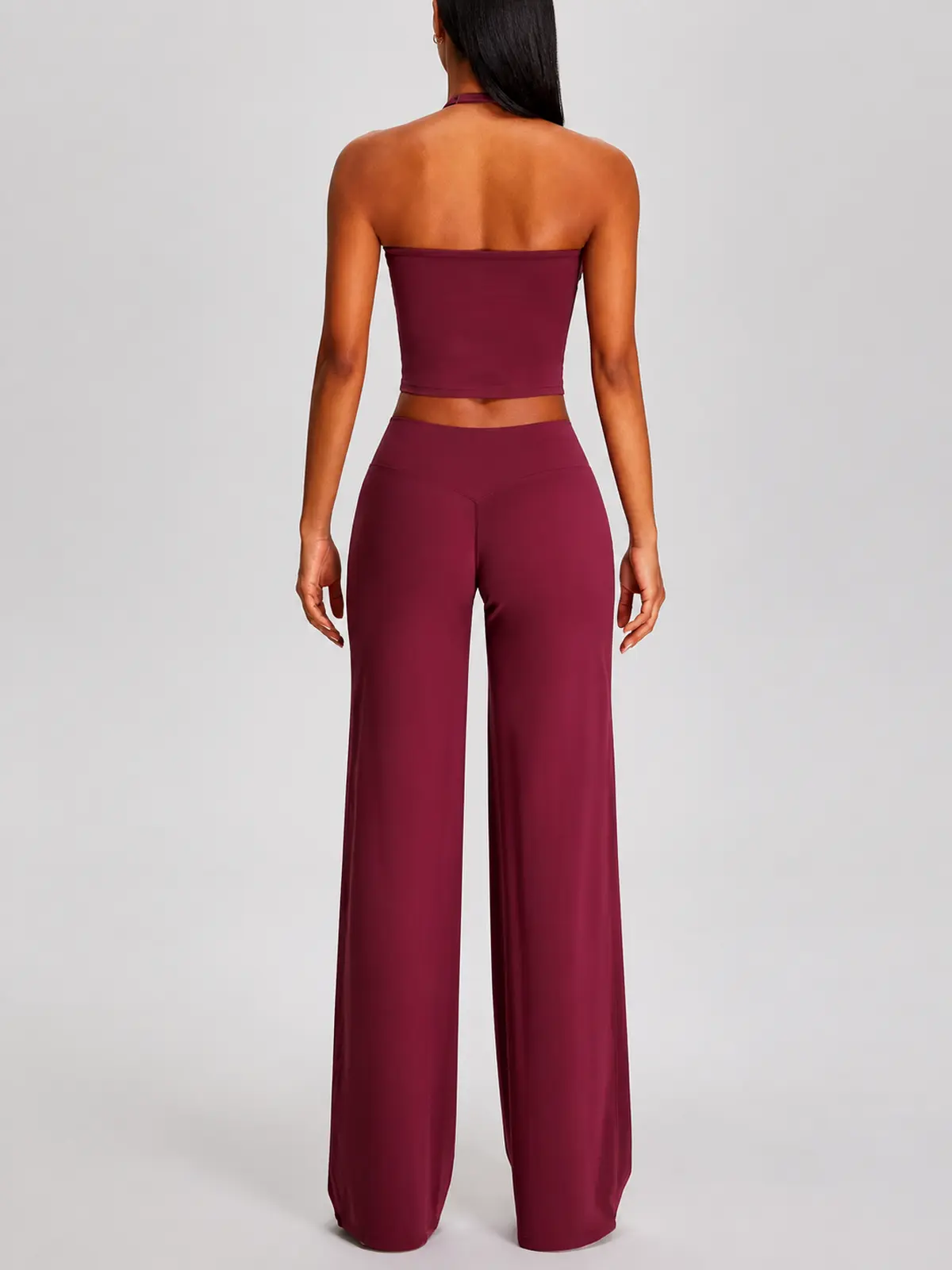 Violet Deepline Deep-V Halter Crop Top — burgundy purple-red — general — authoritative variation match
