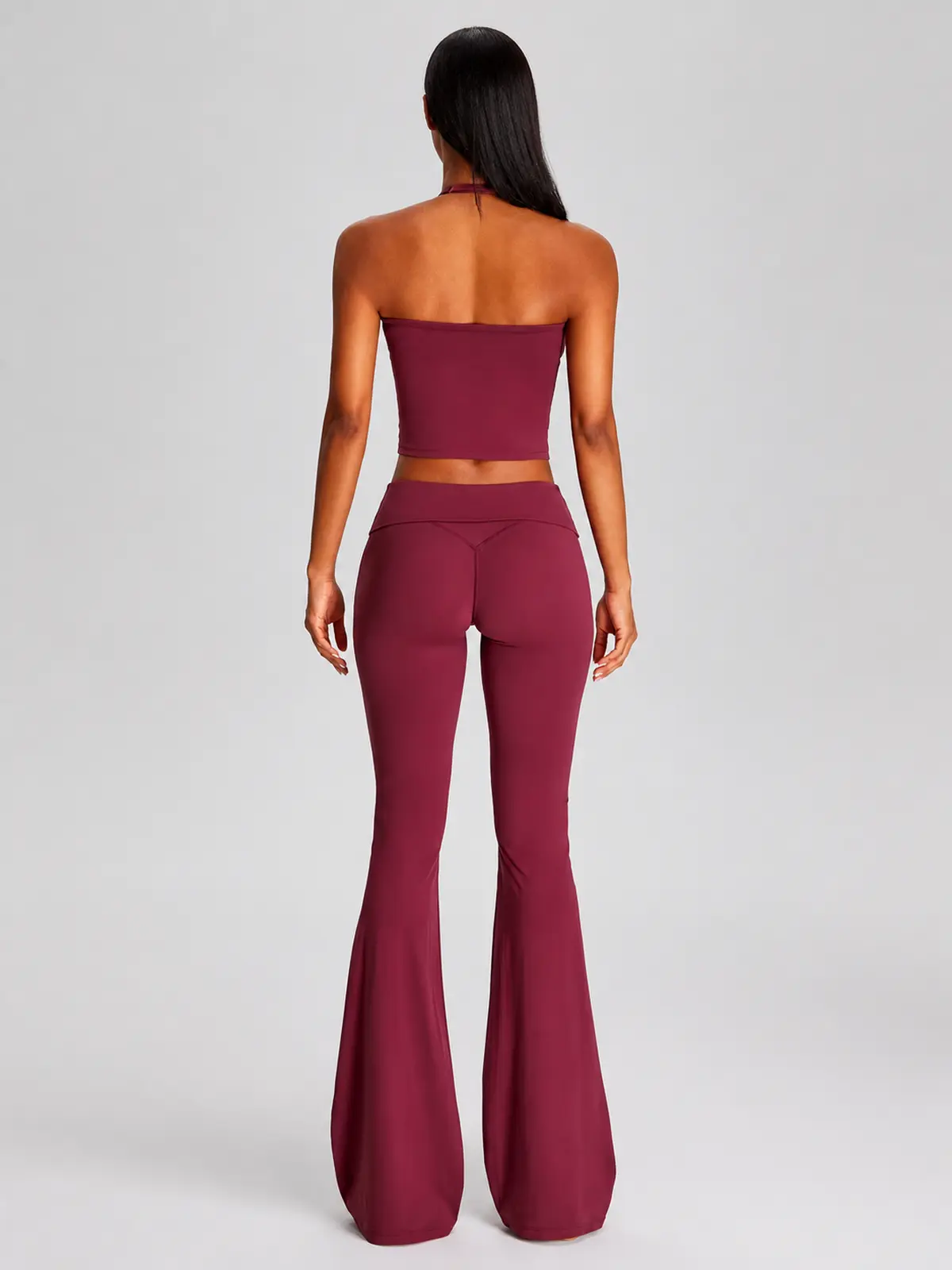 Violet Deepline Deep-V Halter Crop Top — burgundy purple-red — general — authoritative variation match