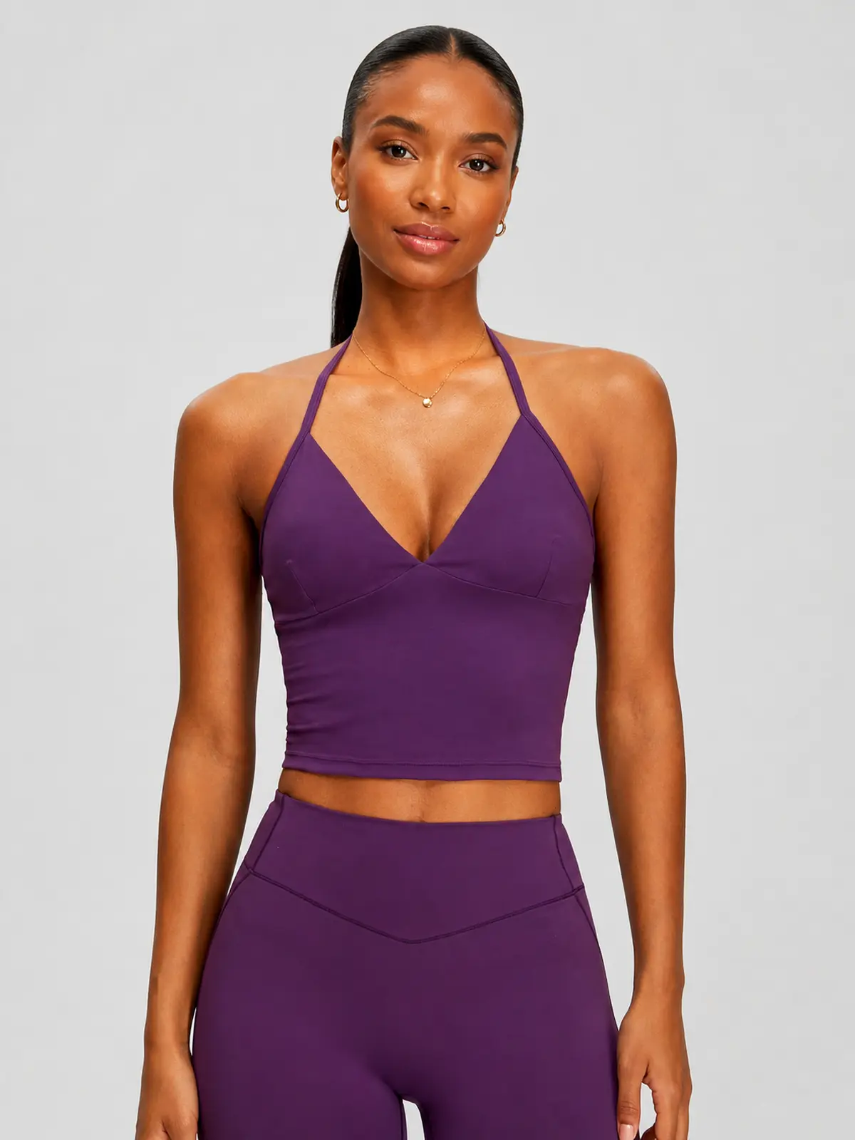 Violet Deepline Deep-V Halter Crop Top — grape purple — crop-top — authoritative variation image
