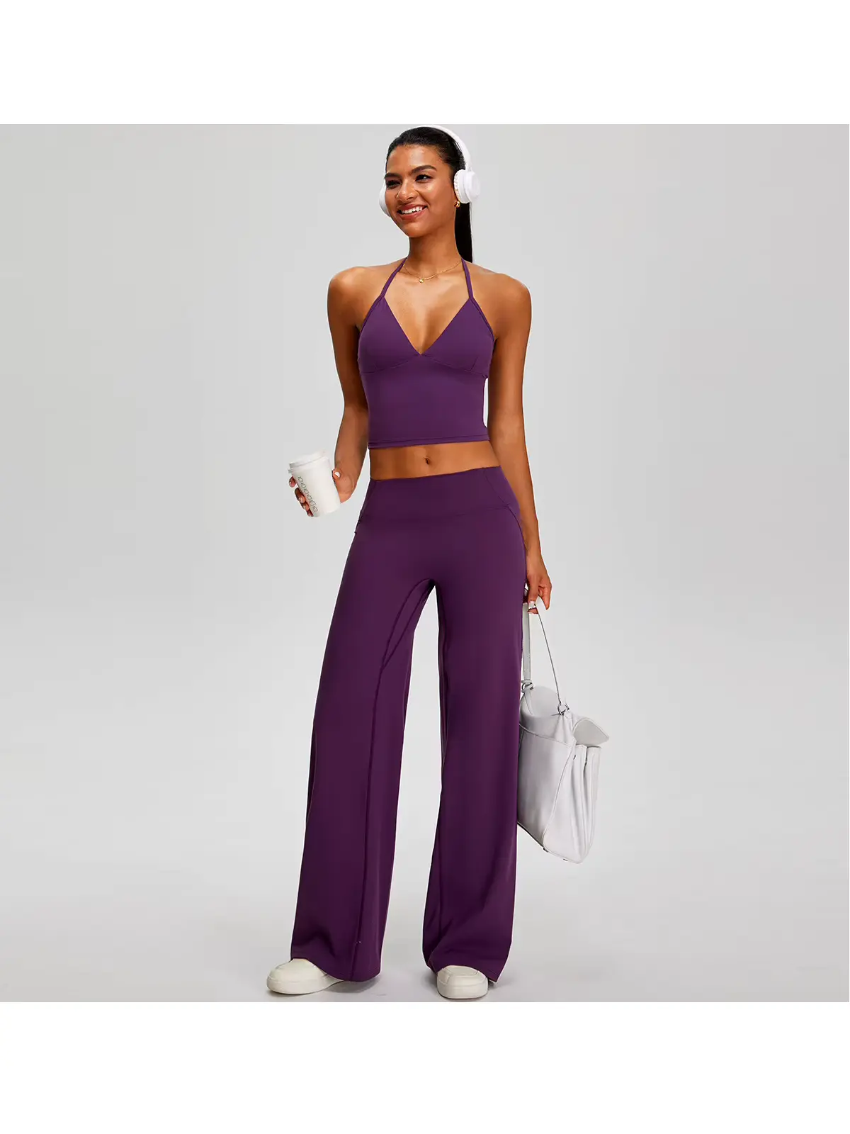 Violet Deepline Deep-V Halter Crop Top — grape purple — general — authoritative variation match