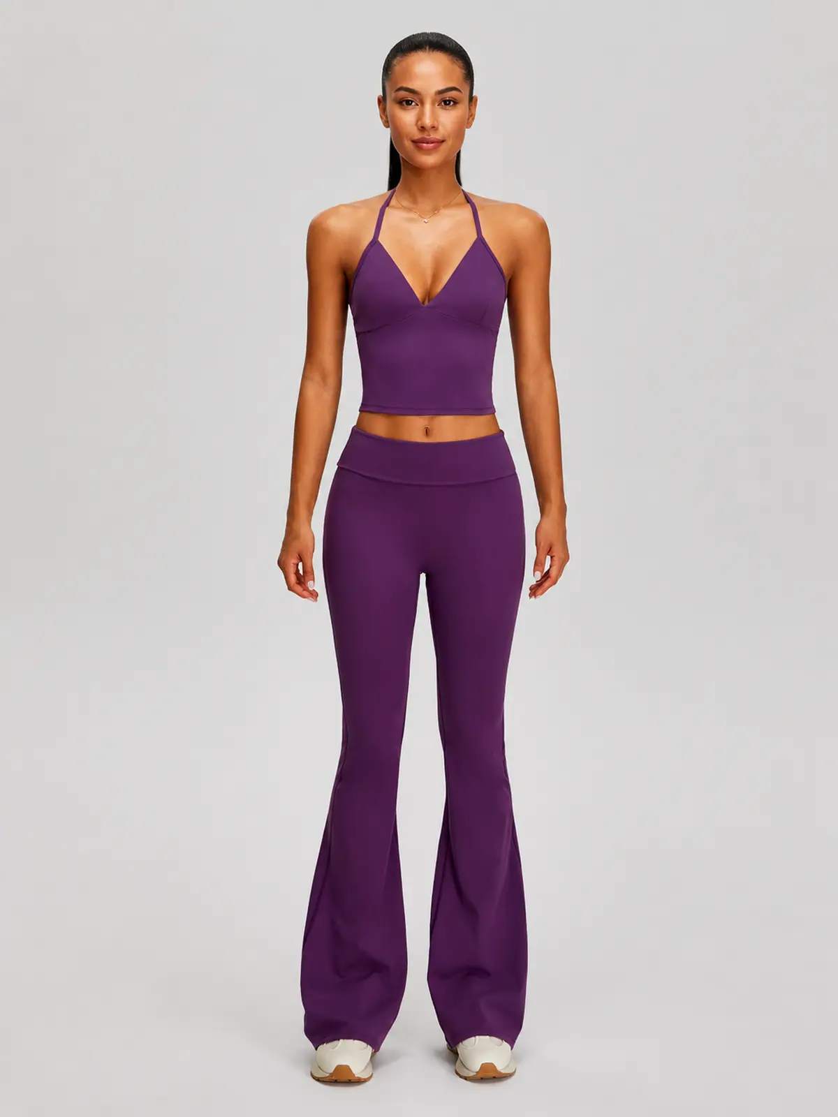 Violet Deepline Deep-V Halter Crop Top — grape purple — general — authoritative variation match