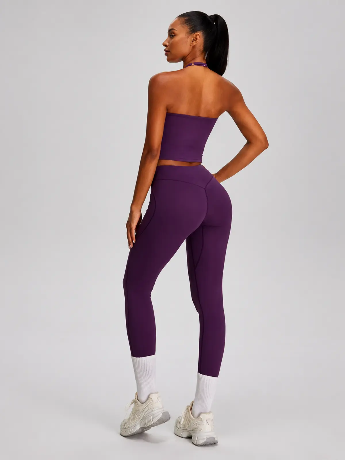 Violet Deepline Deep-V Halter Crop Top — grape purple — general — authoritative variation match