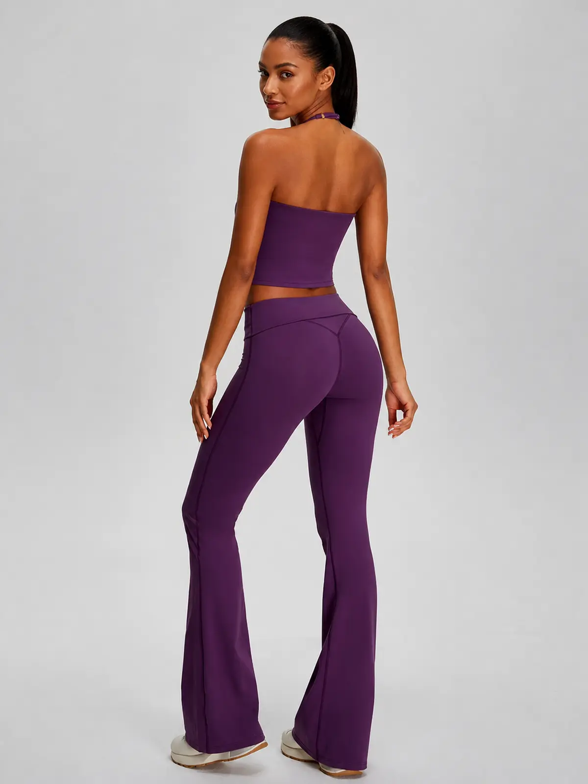 Violet Deepline Deep-V Halter Crop Top — grape purple — general — authoritative variation match