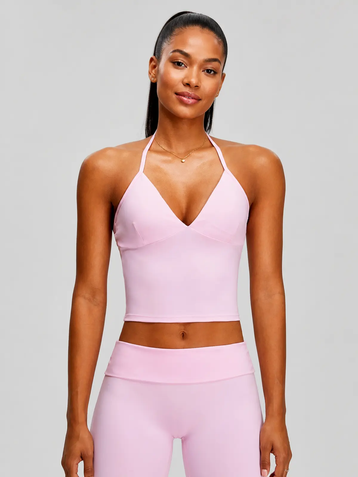 Violet Deepline Deep-V Halter Crop Top — light pink — crop-top — authoritative variation image