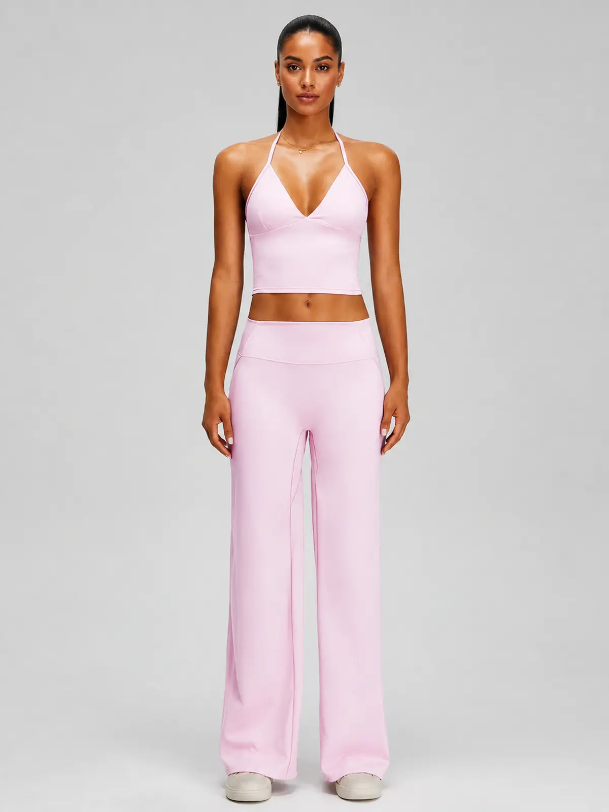 Violet Deepline Deep-V Halter Crop Top — light pink — general — authoritative variation match
