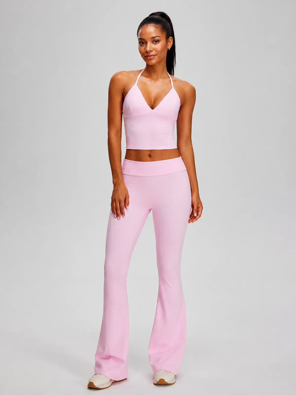 Violet Deepline Deep-V Halter Crop Top — light pink — general — authoritative variation match