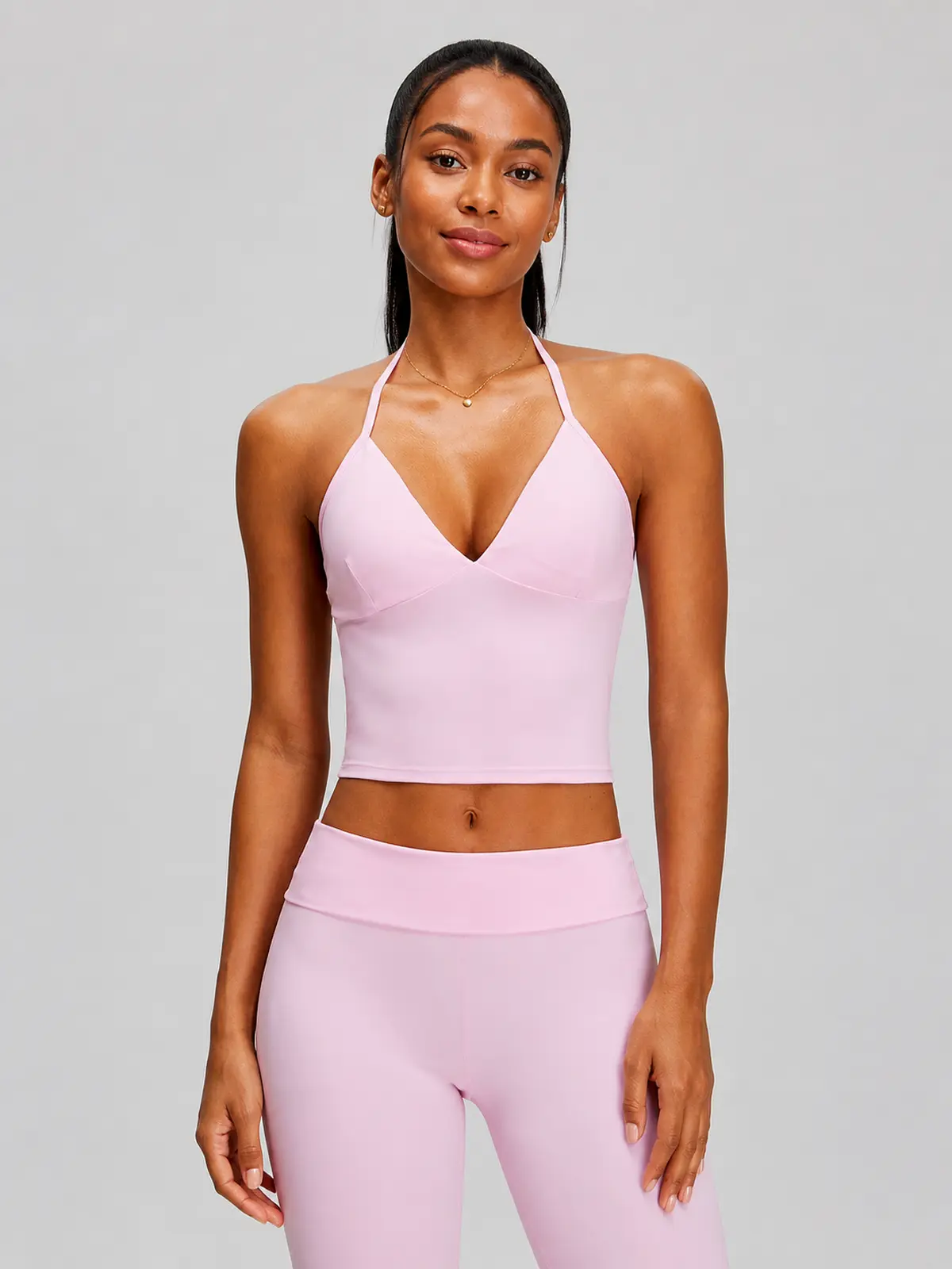 Violet Deepline Deep-V Halter Crop Top — light pink — general — authoritative variation match