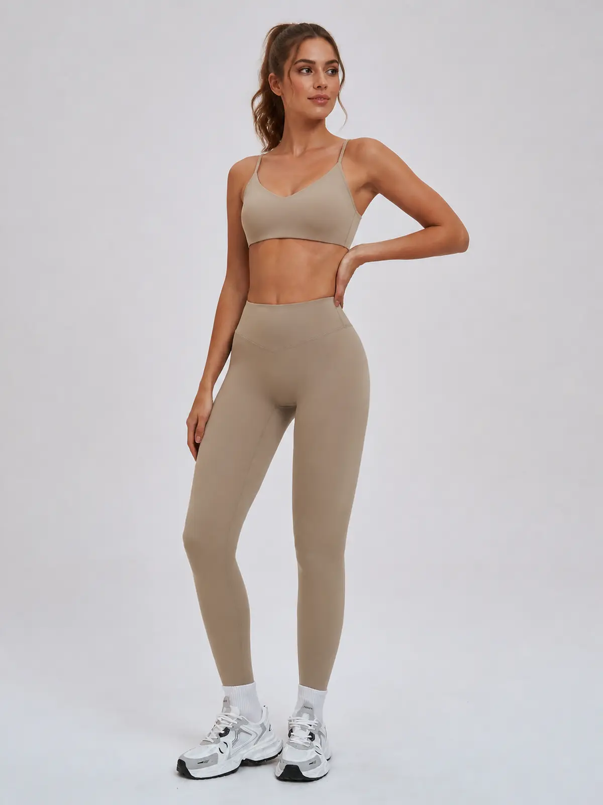 Violet Meridian High-Rise Ankle Leggings — camel brown — authoritative variation match