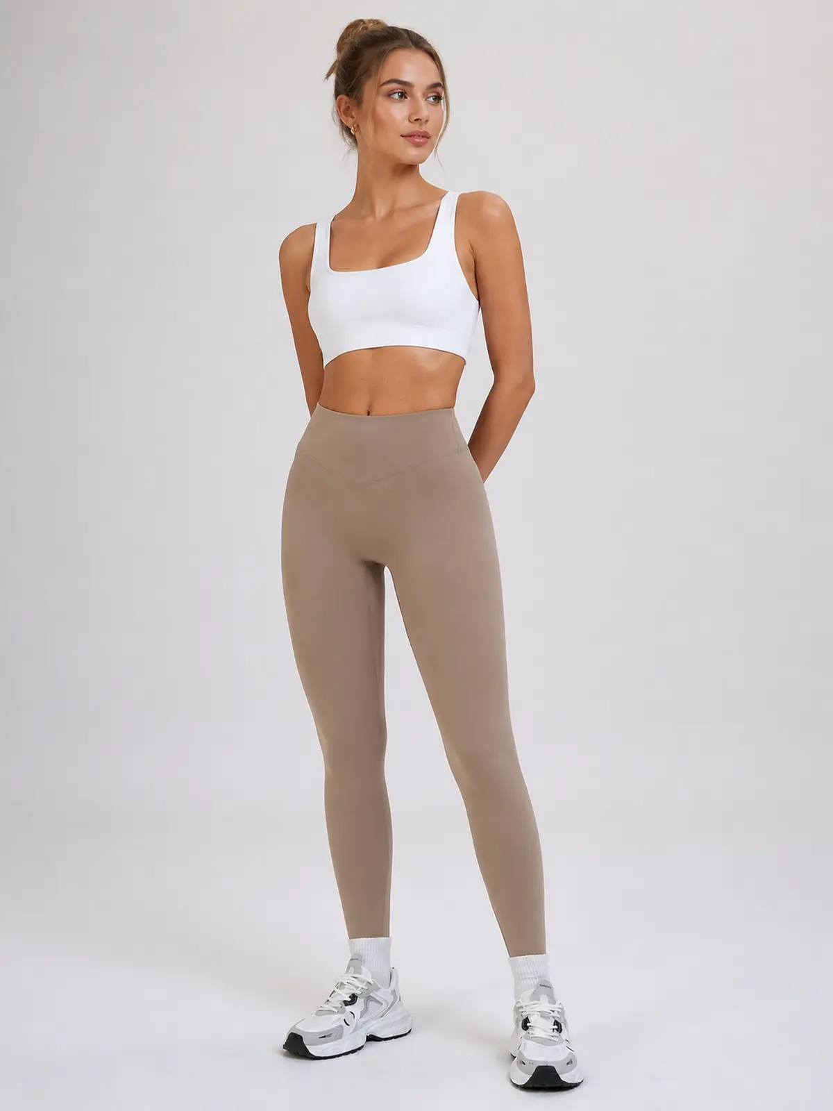Violet Meridian High-Rise Ankle Leggings — camel brown — authoritative variation match