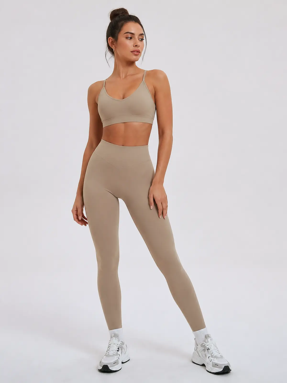 Violet Meridian High-Rise Ankle Leggings — camel brown — authoritative variation match