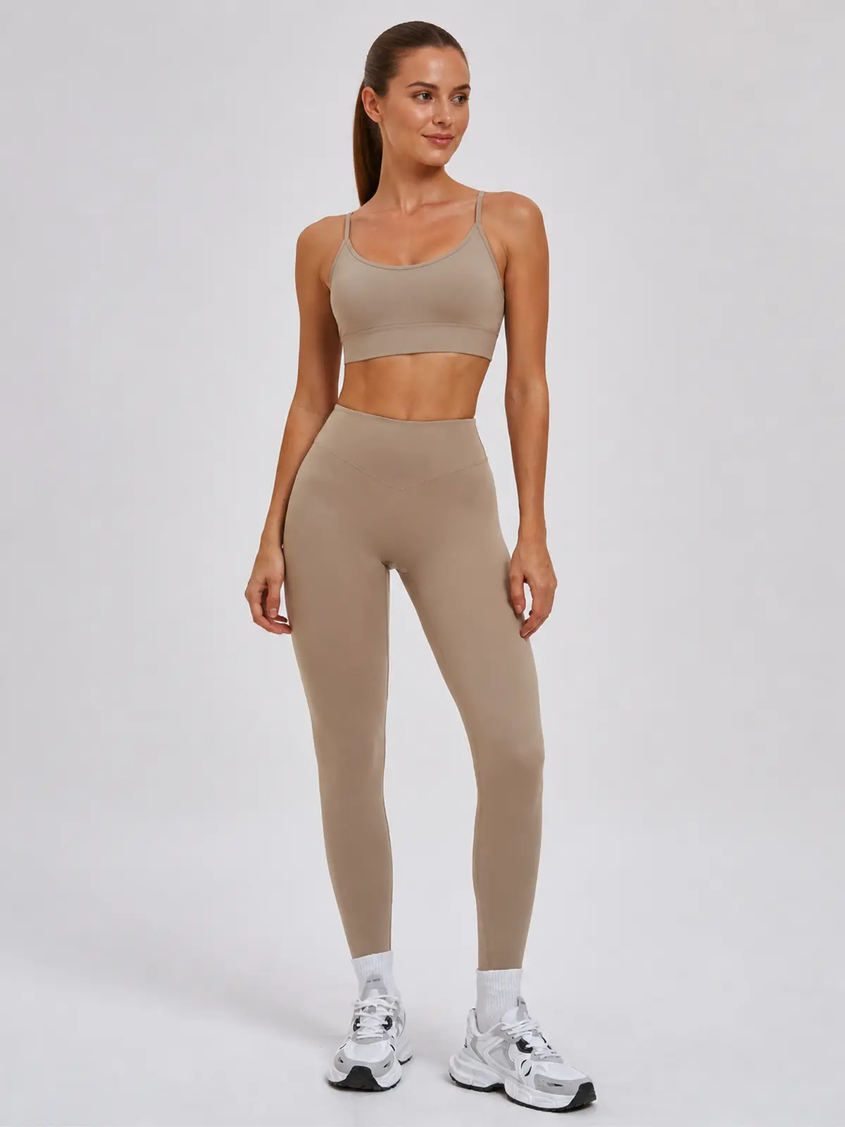 Violet Meridian High-Rise Ankle Leggings — camel brown — authoritative variation match