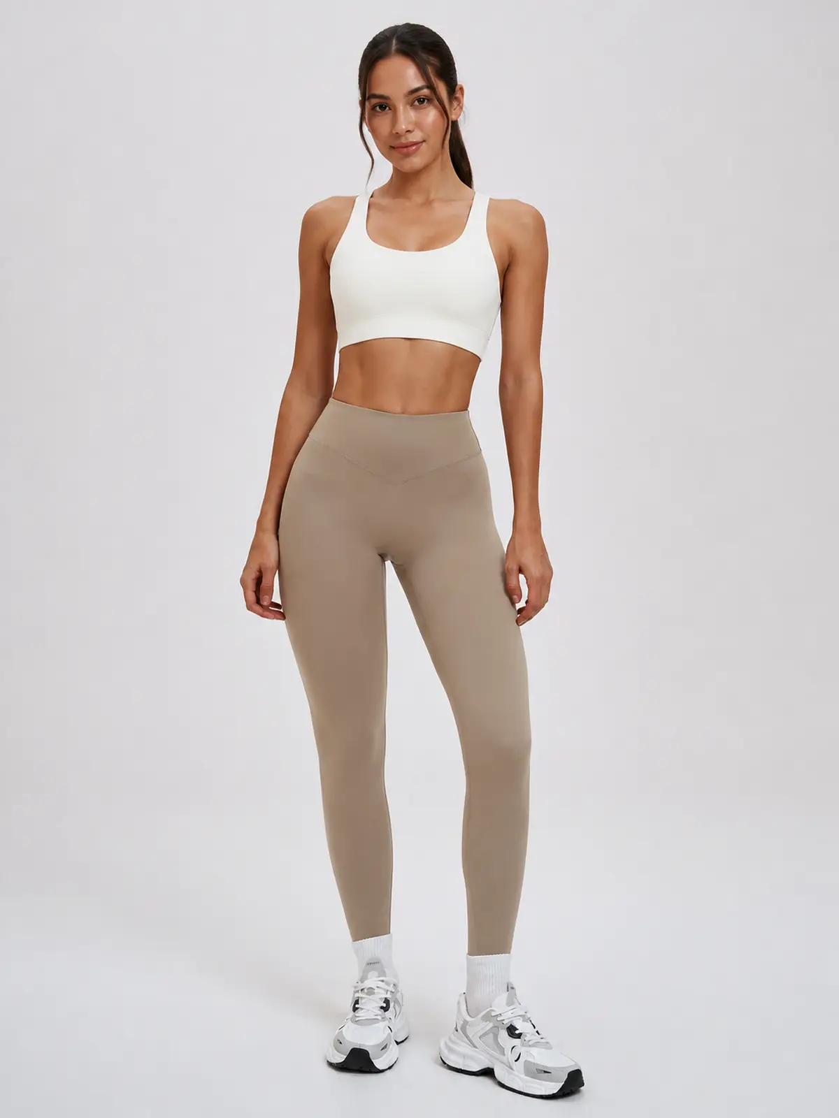 Violet Meridian High-Rise Ankle Leggings — camel brown — authoritative variation match