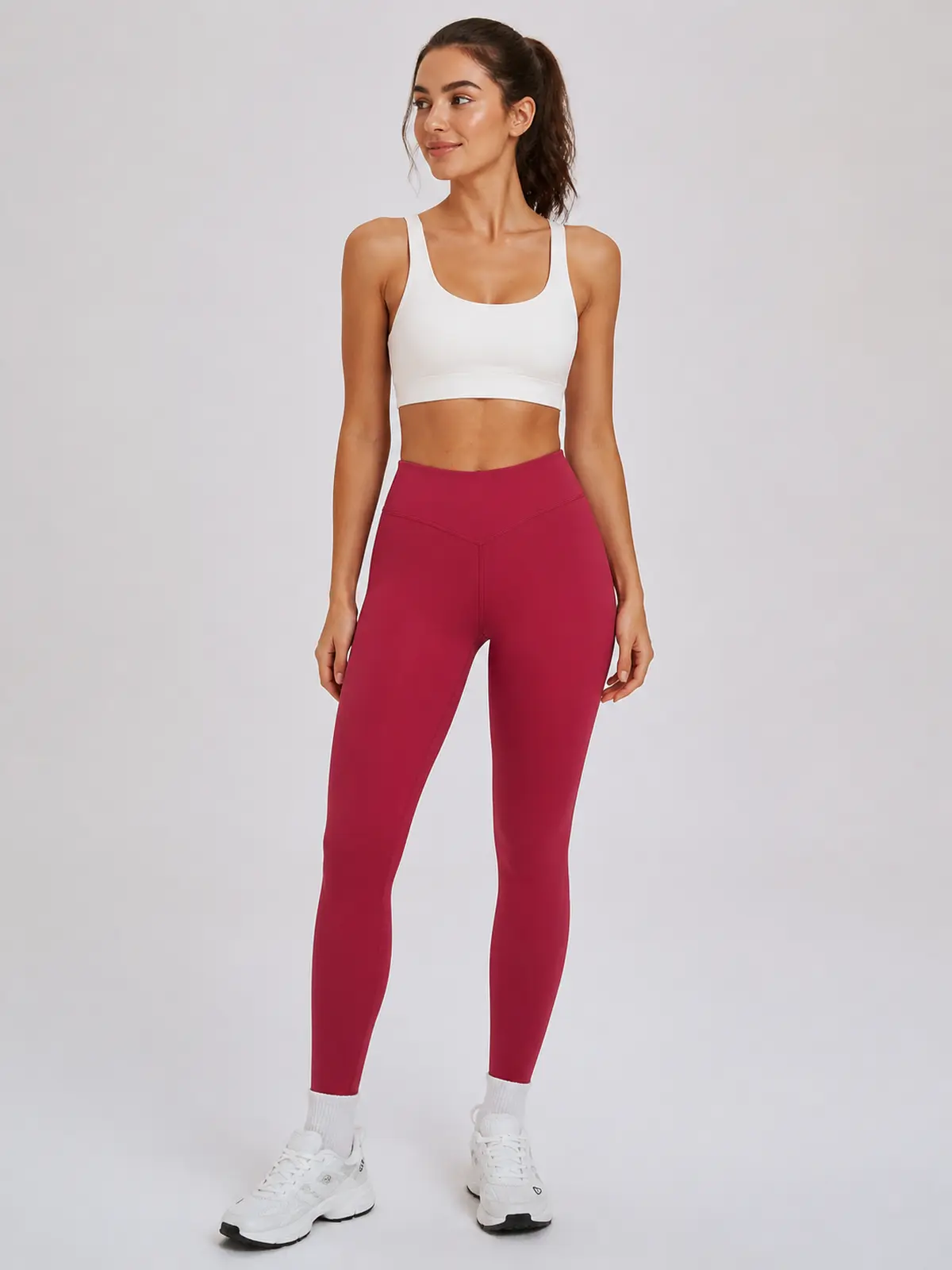 Violet Meridian High-Rise Ankle Leggings — cherry red — authoritative variation match