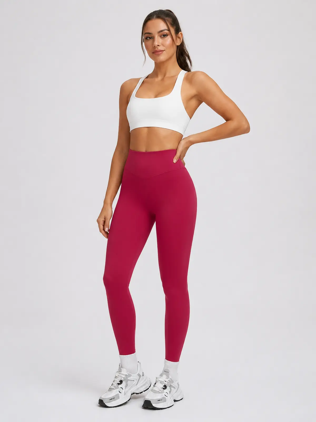 Violet Meridian High-Rise Ankle Leggings — cherry red — authoritative variation match