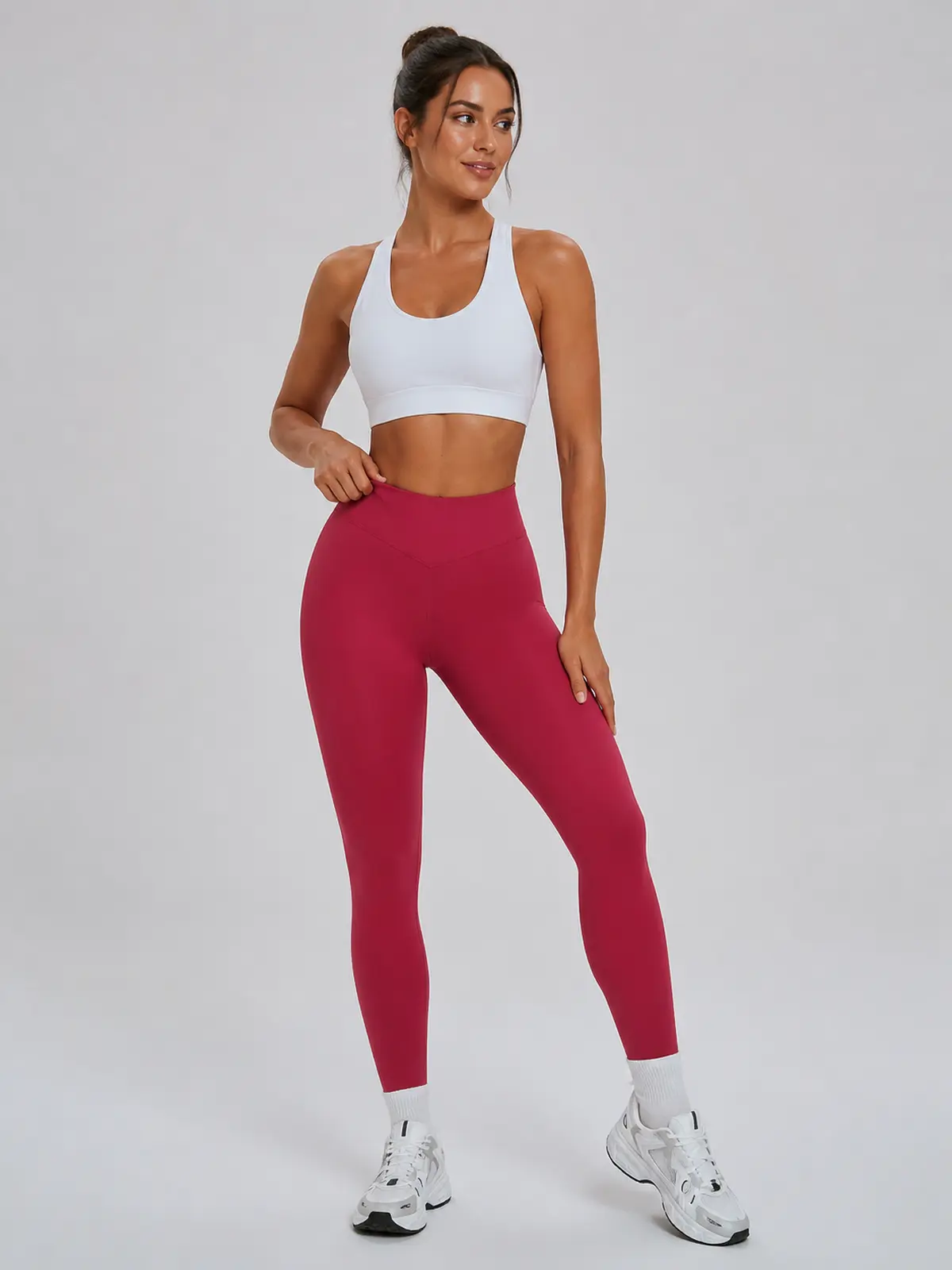 Violet Meridian High-Rise Ankle Leggings — cherry red — authoritative variation match