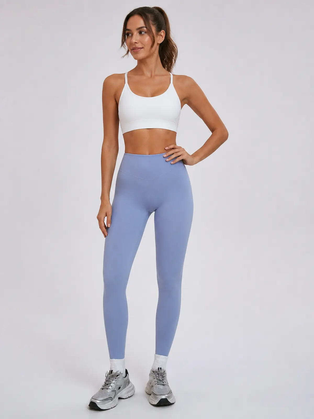 Violet Meridian High-Rise Ankle Leggings — grayish lavender blue — authoritative variation match