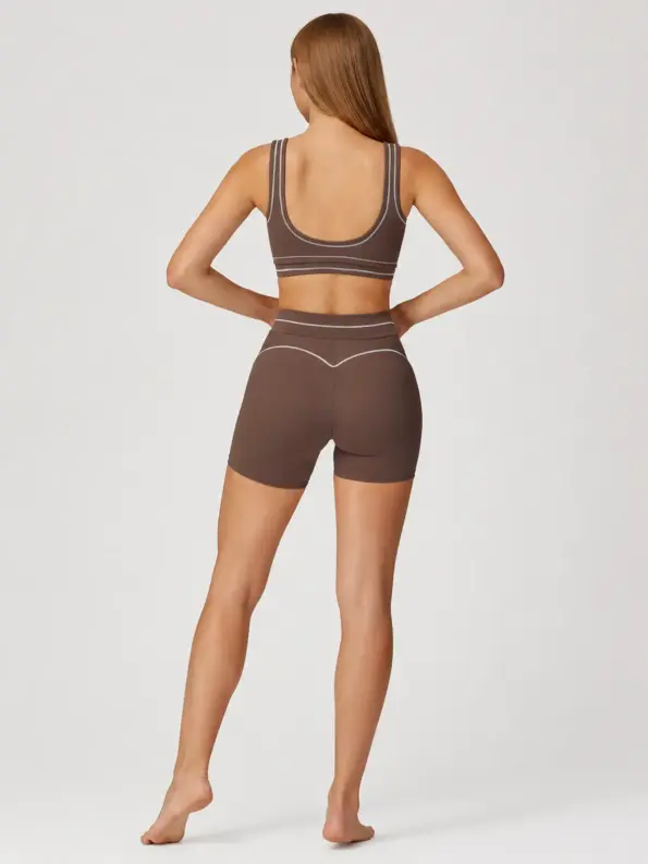 Vireo Line Sports Bra and Bike Shorts Set — deep brown — general — authoritative variation match