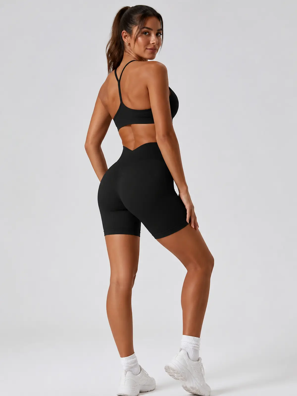 Vivid Rill High-Rise Scrunch-Back Bike Shorts — black — bike-shorts — authoritative variation image