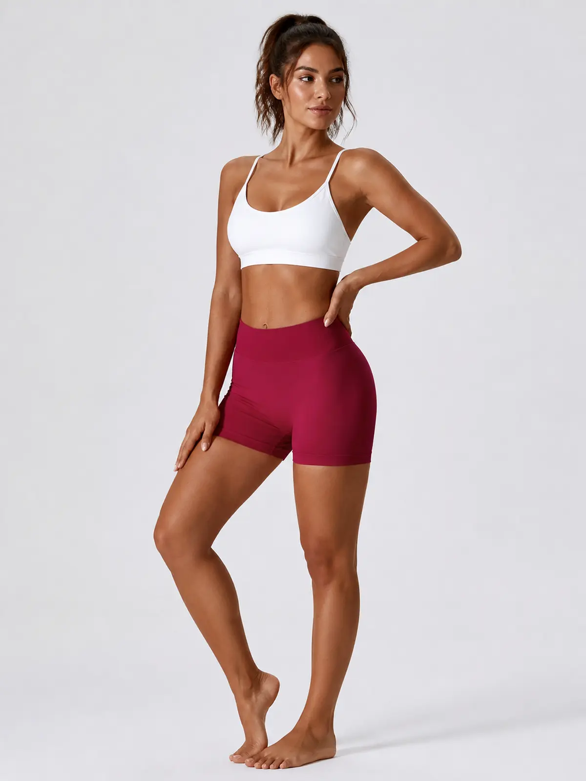 Vivid Rill High-Rise Scrunch-Back Bike Shorts — dark red — bike-shorts — authoritative variation match