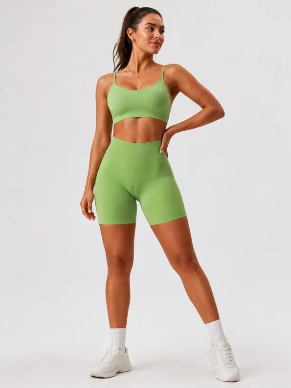 Vivid Rill High-Rise Scrunch-Back Bike Shorts — light green — bike-shorts — authoritative variation match