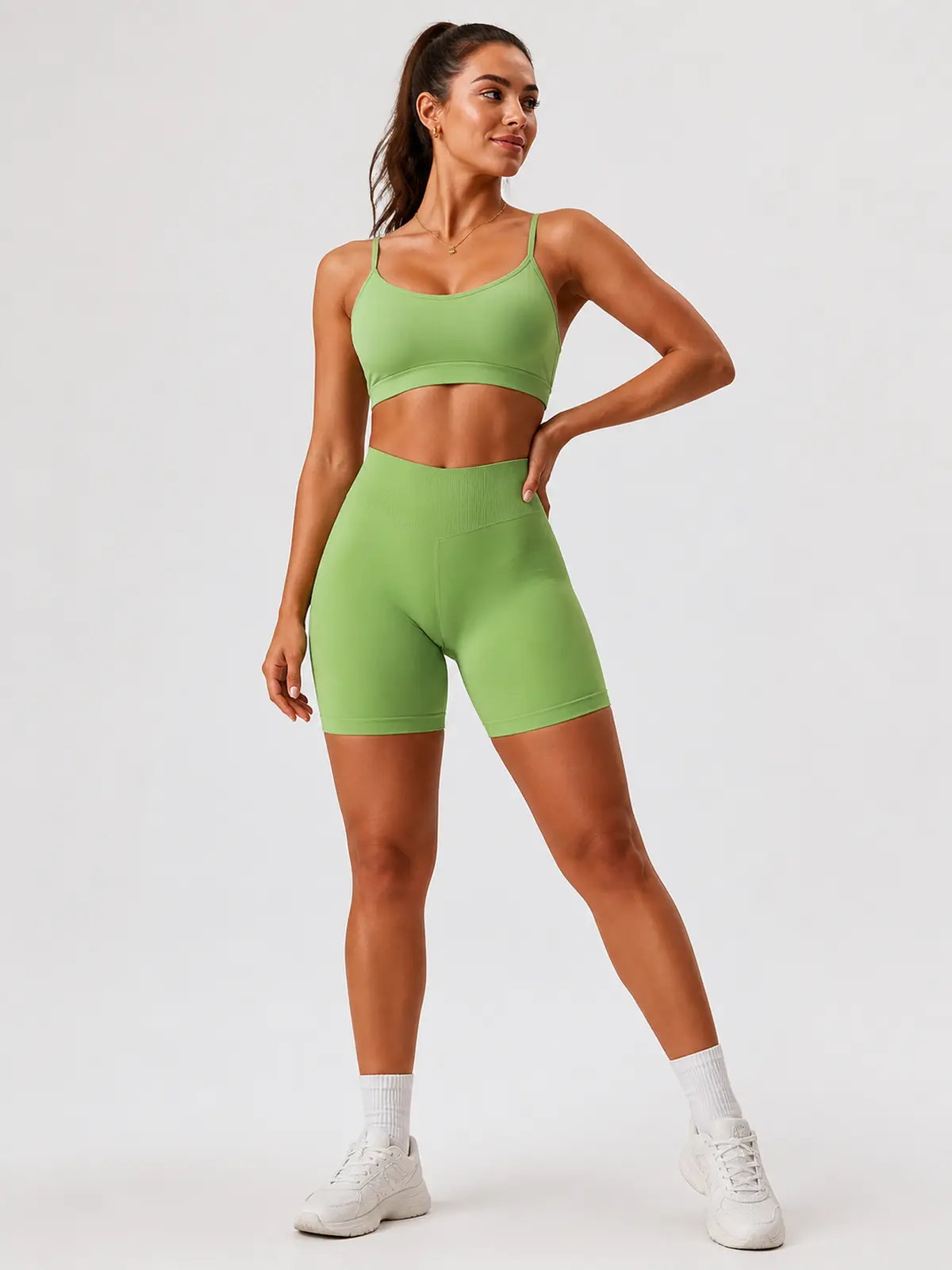 Vivid Rill High-Rise Scrunch-Back Bike Shorts — light green — bike-shorts — authoritative variation match