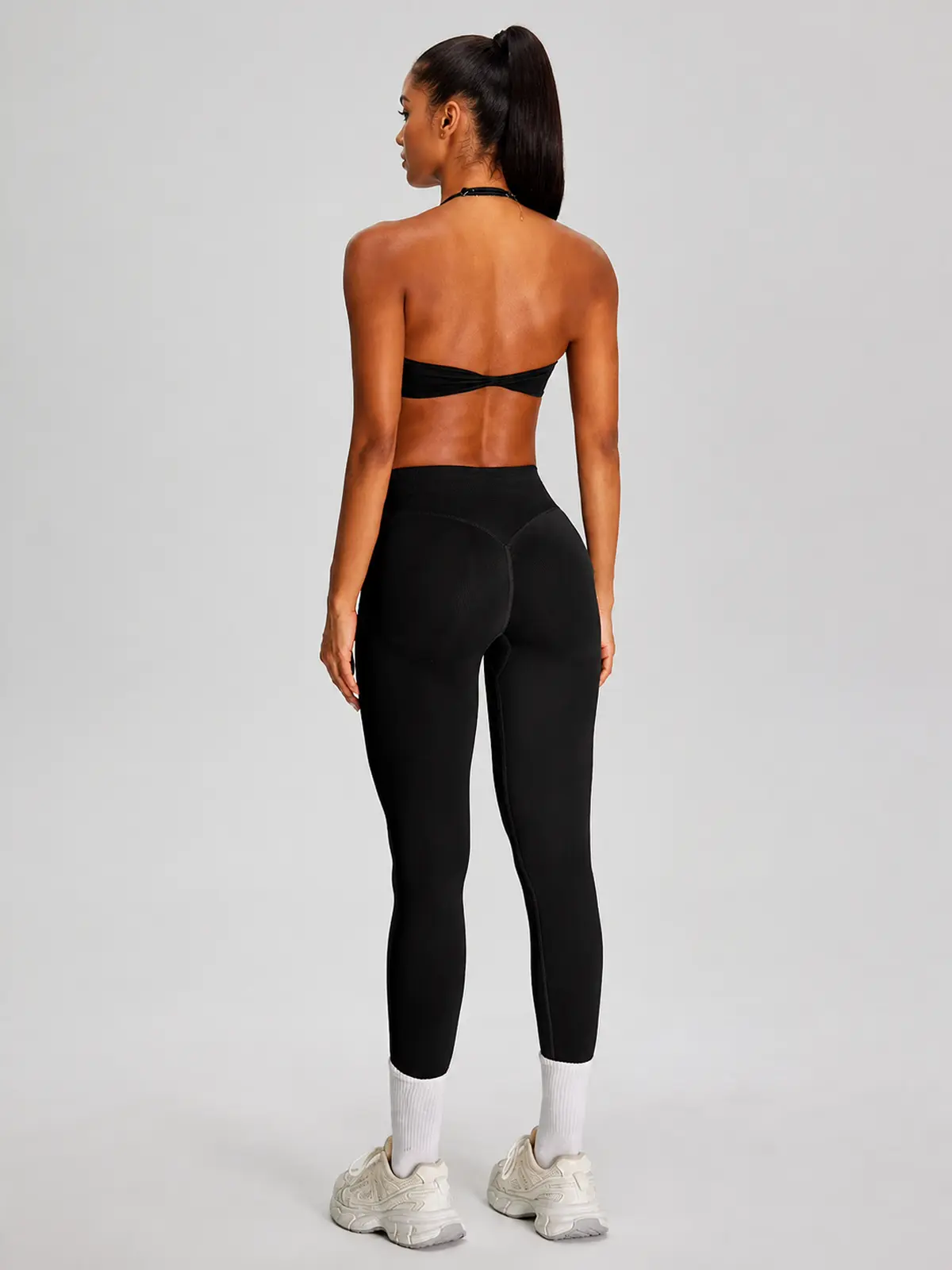 Wicker Cadence Halter Sports Bra and Full-Length Leggings Set — black — general — authoritative variation match
